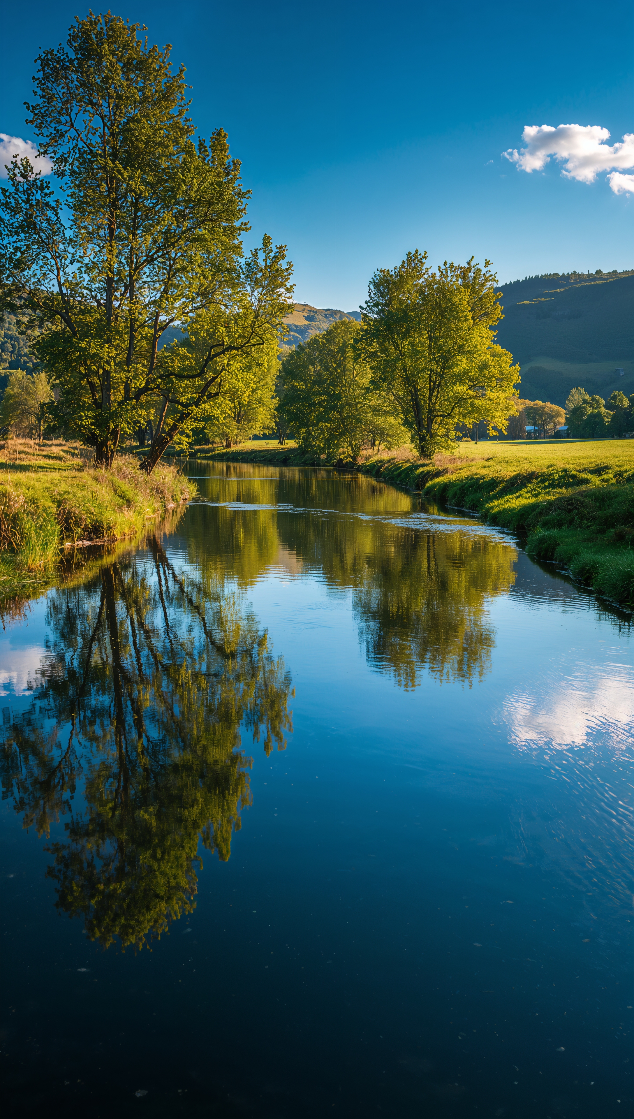 Country river iPhone wallpaper – calm nature reflection