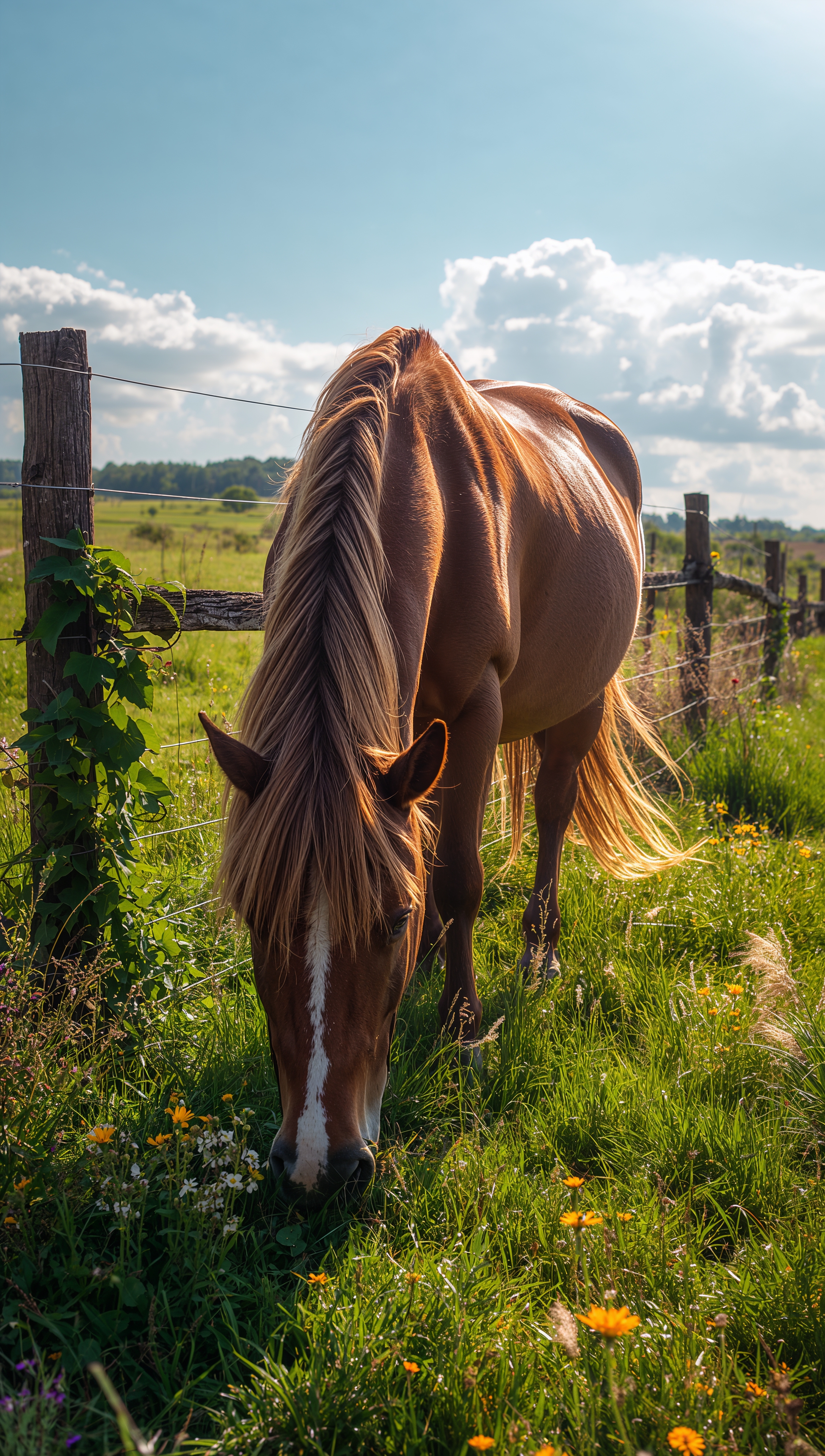Country horse iPhone wallpaper – peaceful rural scene