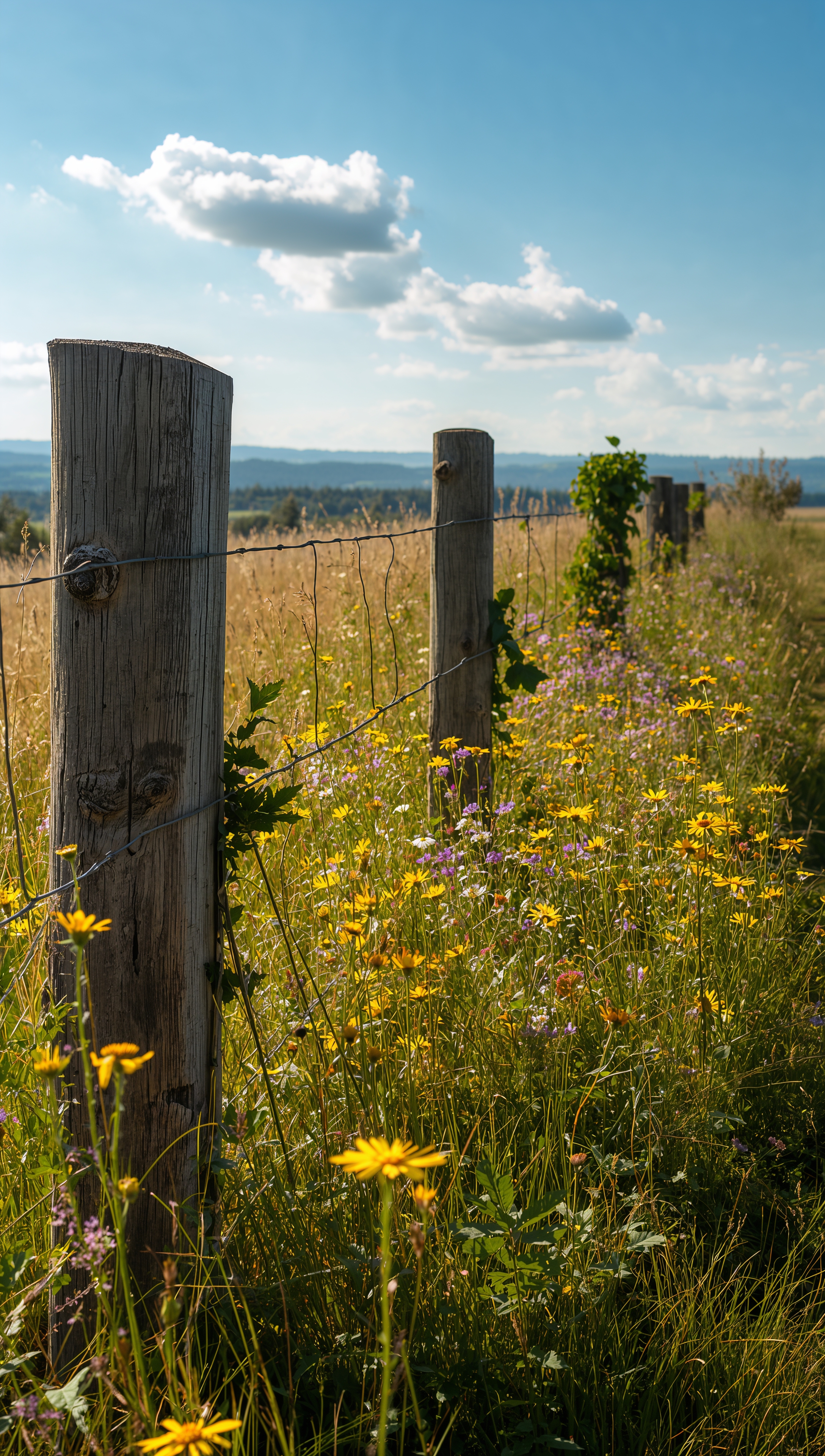 Country meadow iPhone wallpaper – flowers and fence