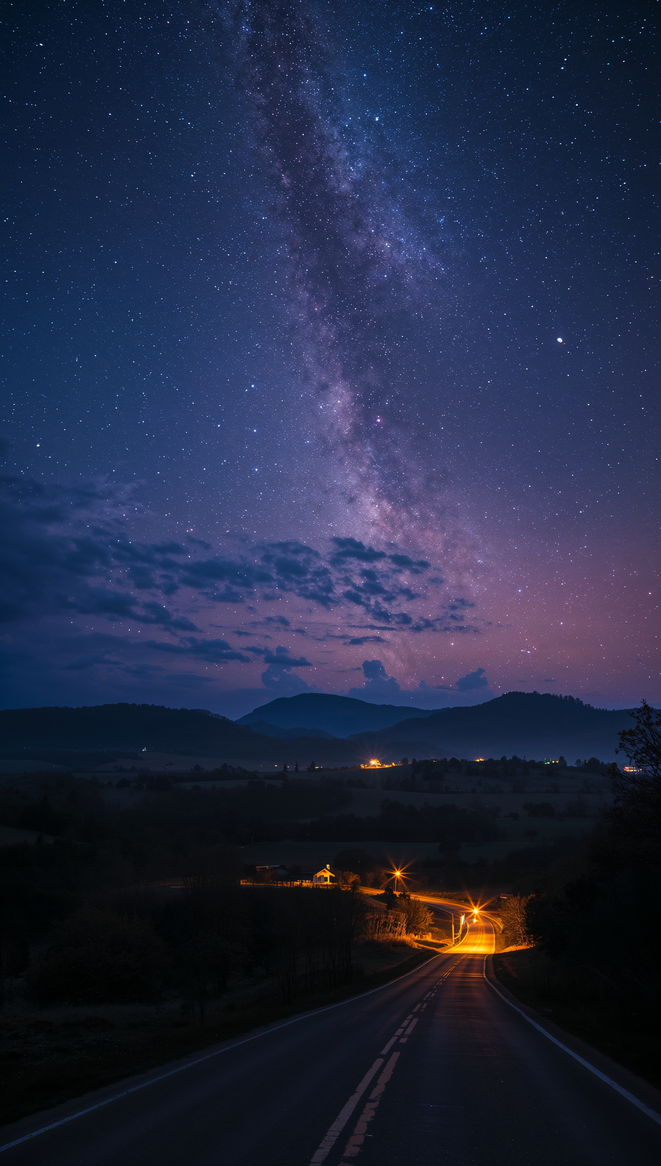 Country night iPhone wallpaper – starry rural road
