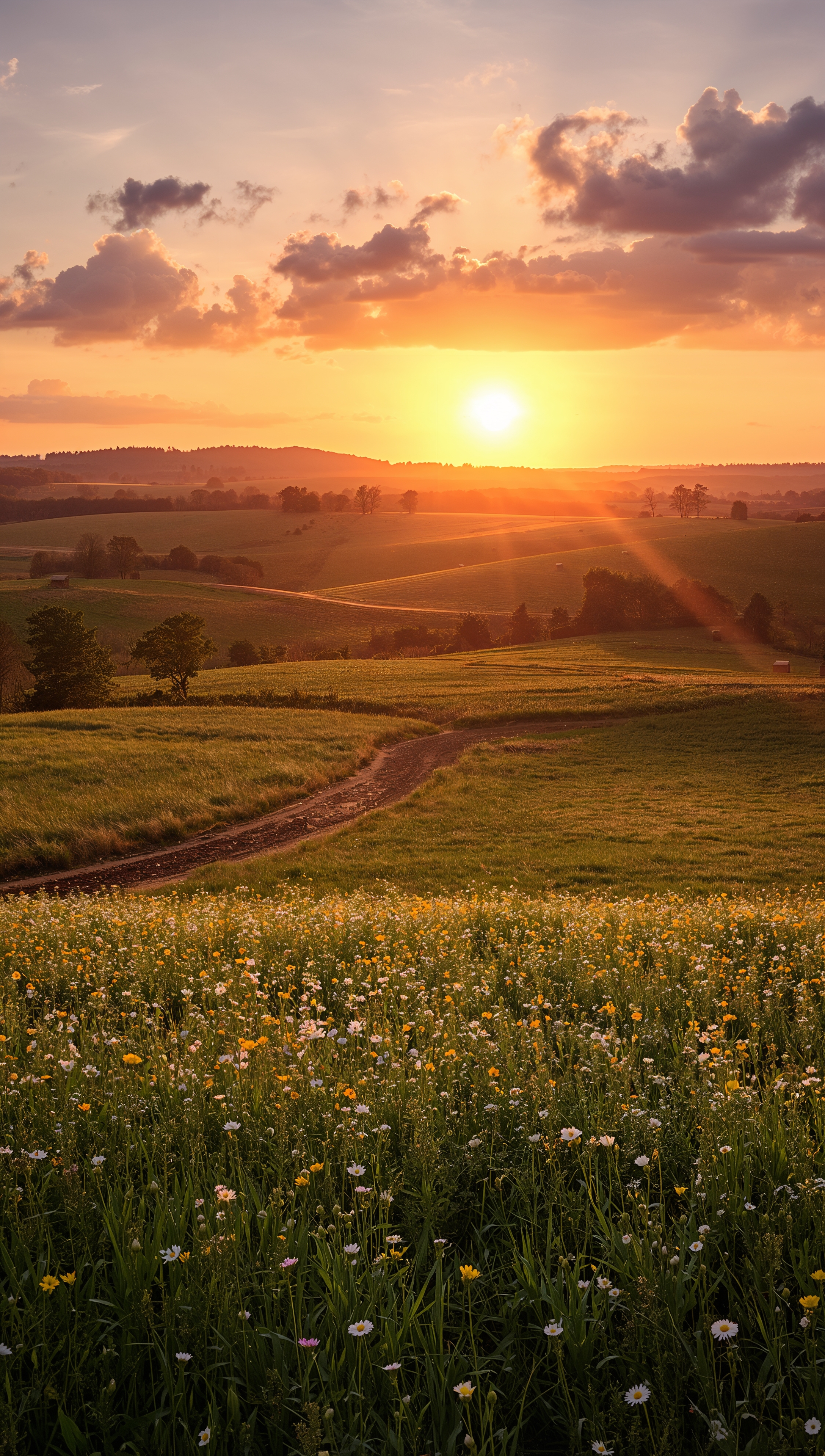 Country hills iPhone wallpaper – golden sunset fields