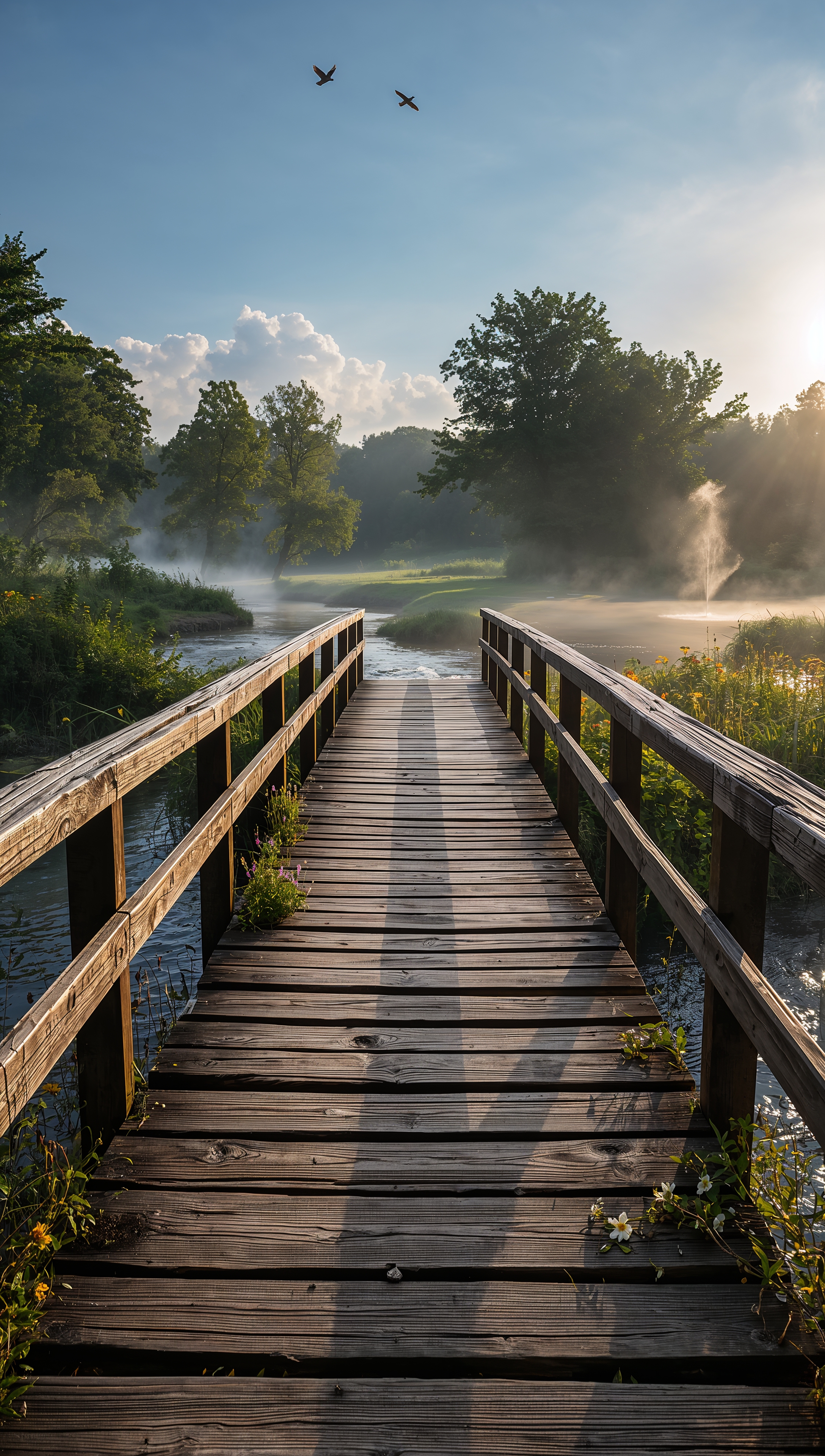 Country bridge iPhone wallpaper – peaceful stream view