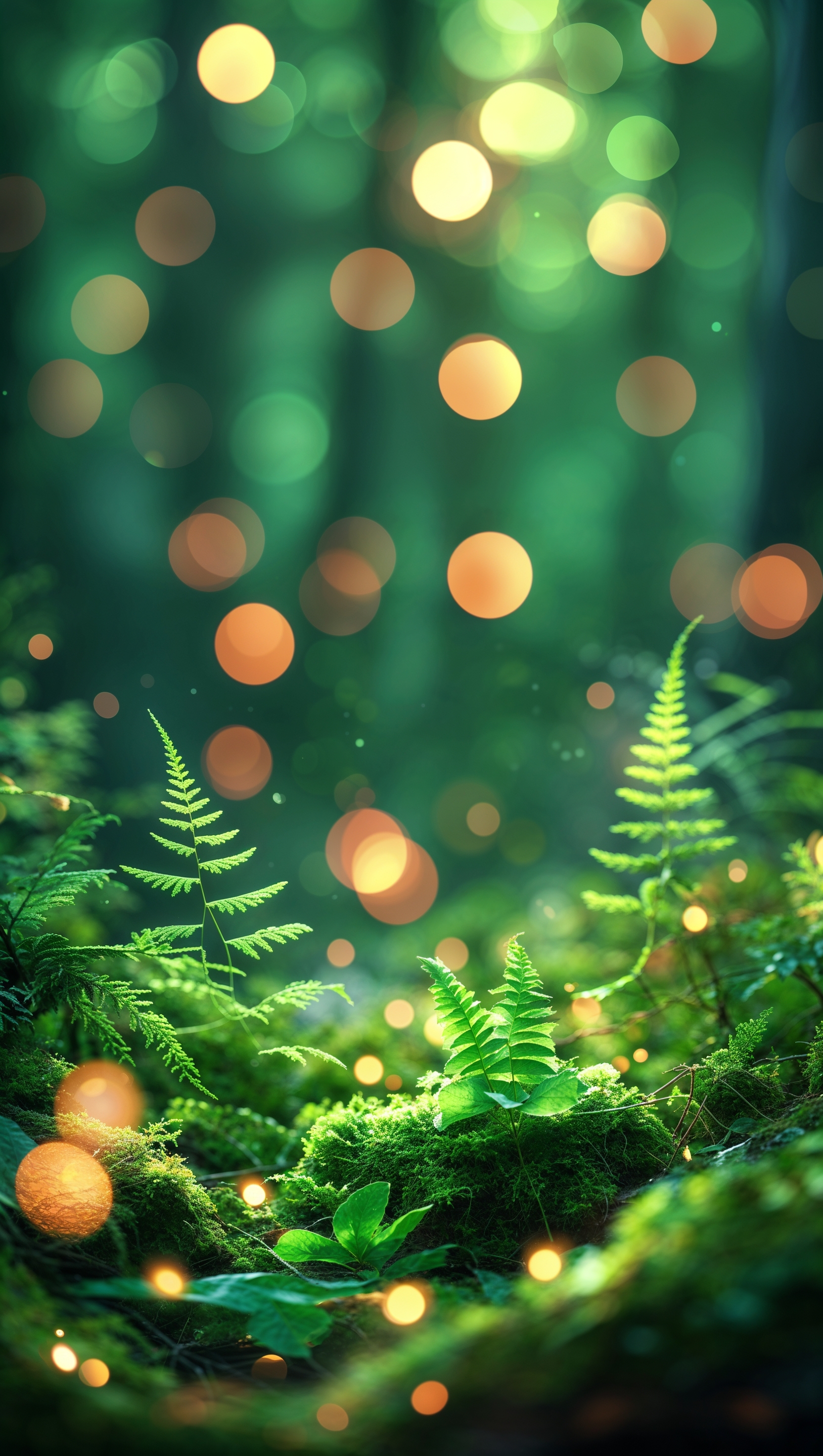 Bokeh-style green nature background with soft blurred lights
