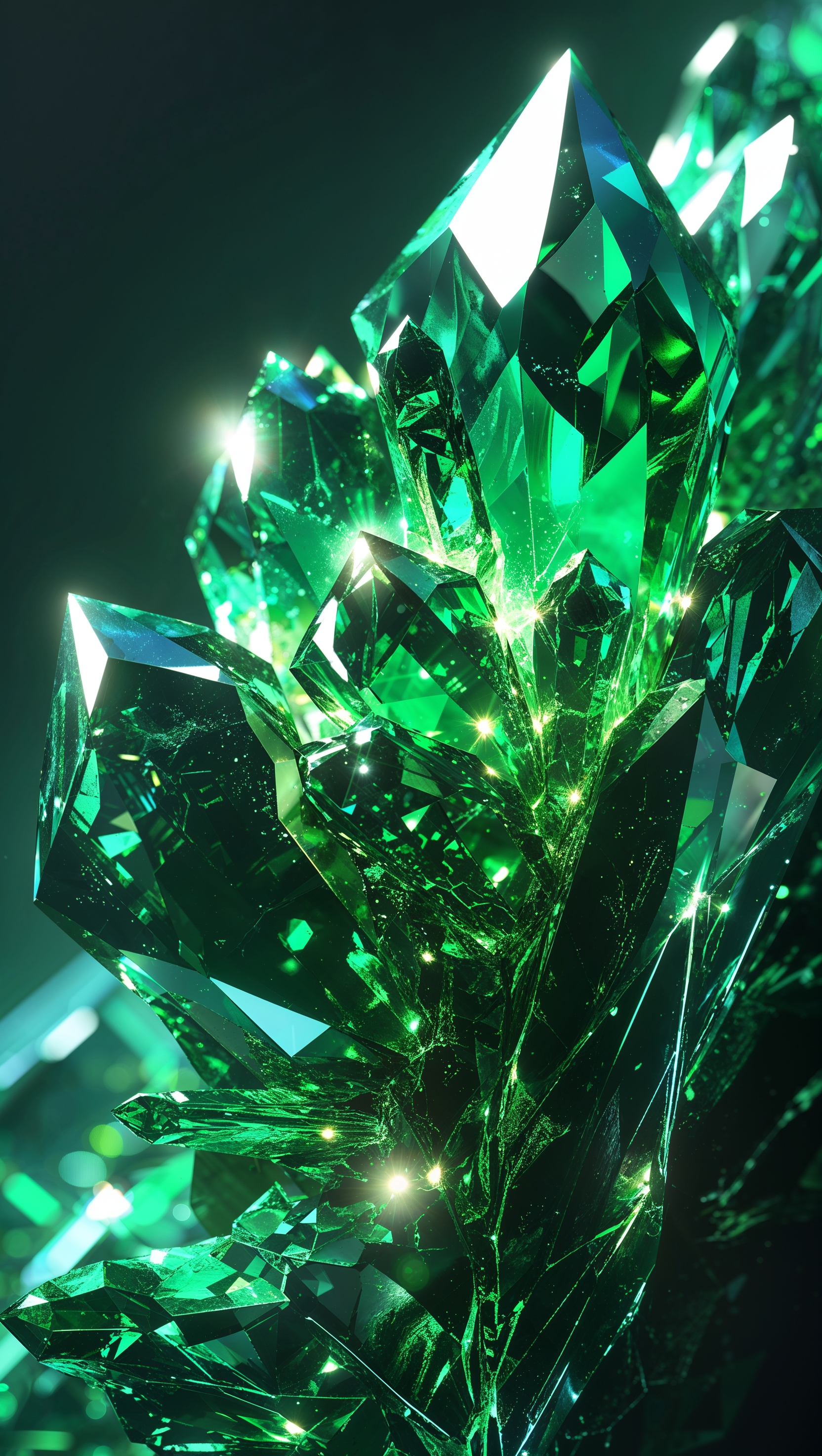 Crystal-like green abstract pattern with refracted light effects