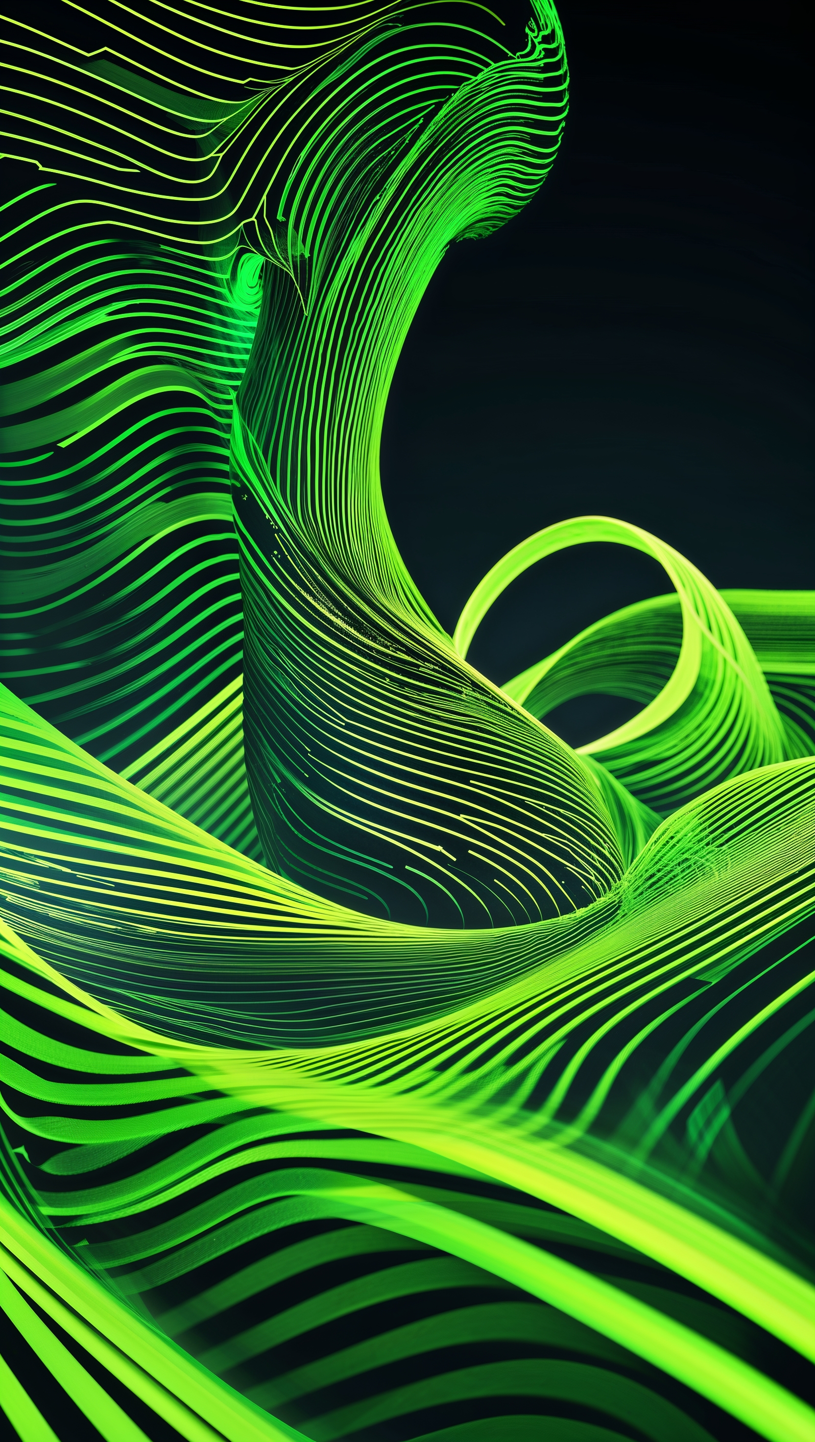 Sleek digital green lines forming abstract waves, modern tech vibe