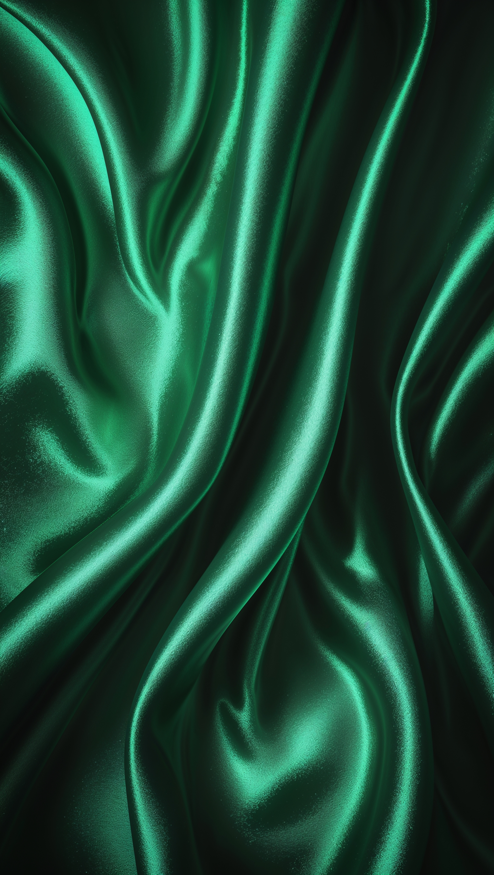 Vertical wallpaper with emerald green silk texture and elegant lighting