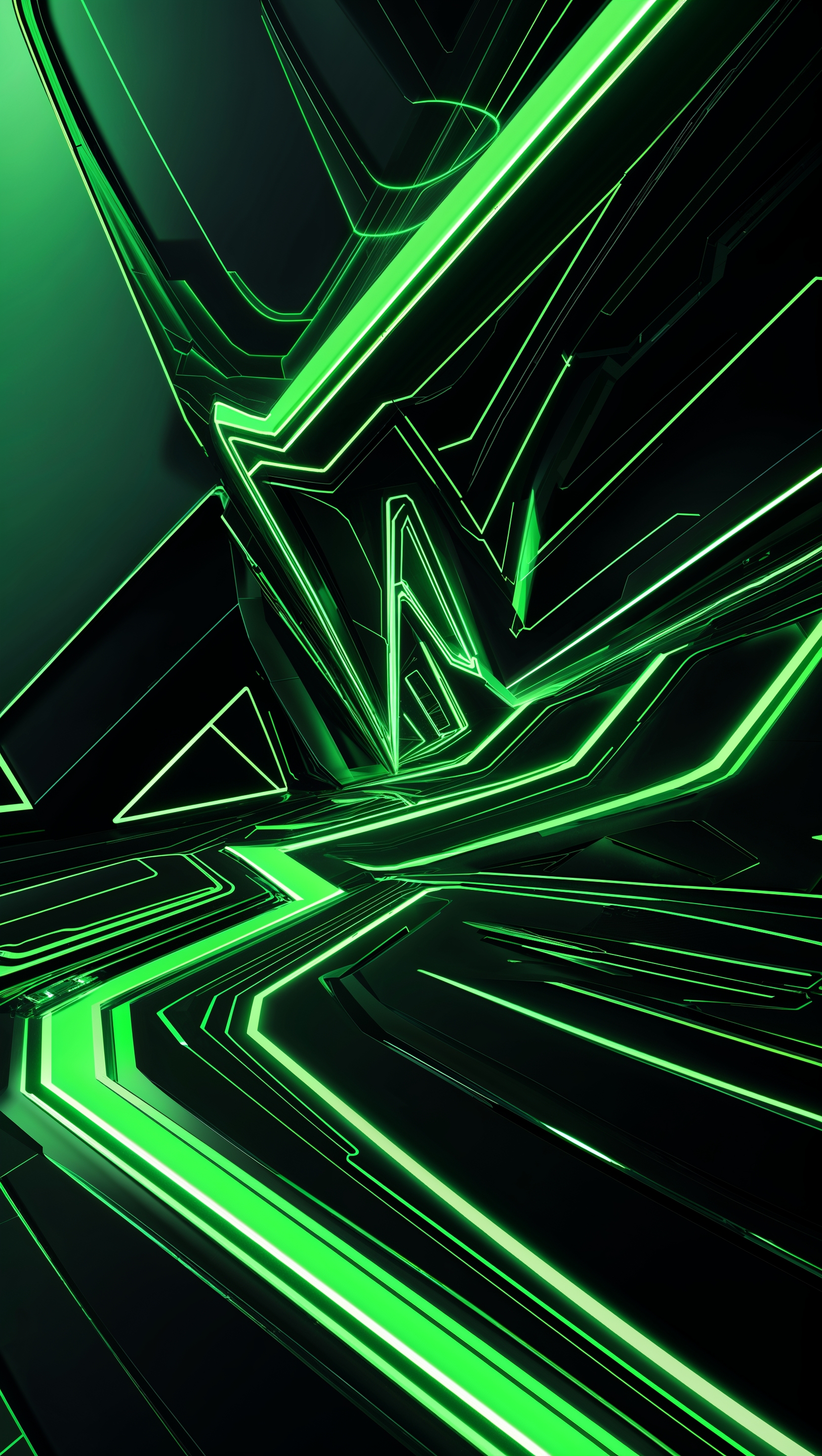 Neon green futuristic pattern on black background, perfect for AMOLED screens