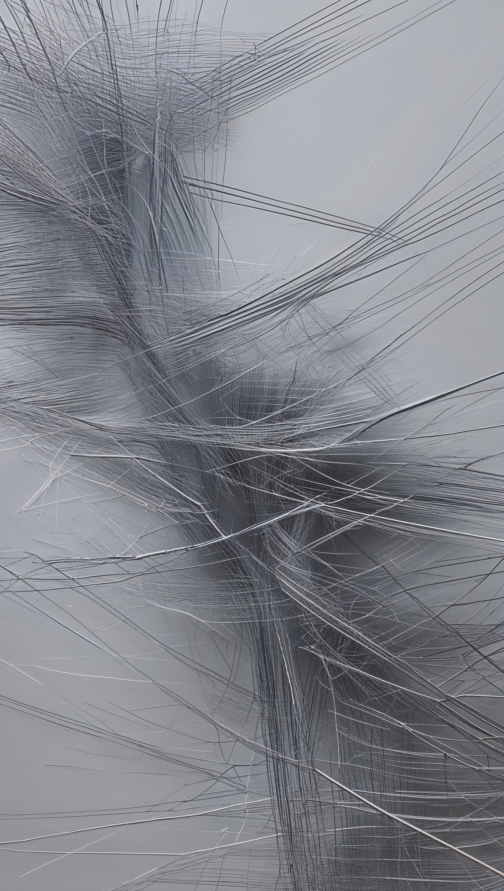 Thin diagonal lines on light gray canvas, abstract motion
