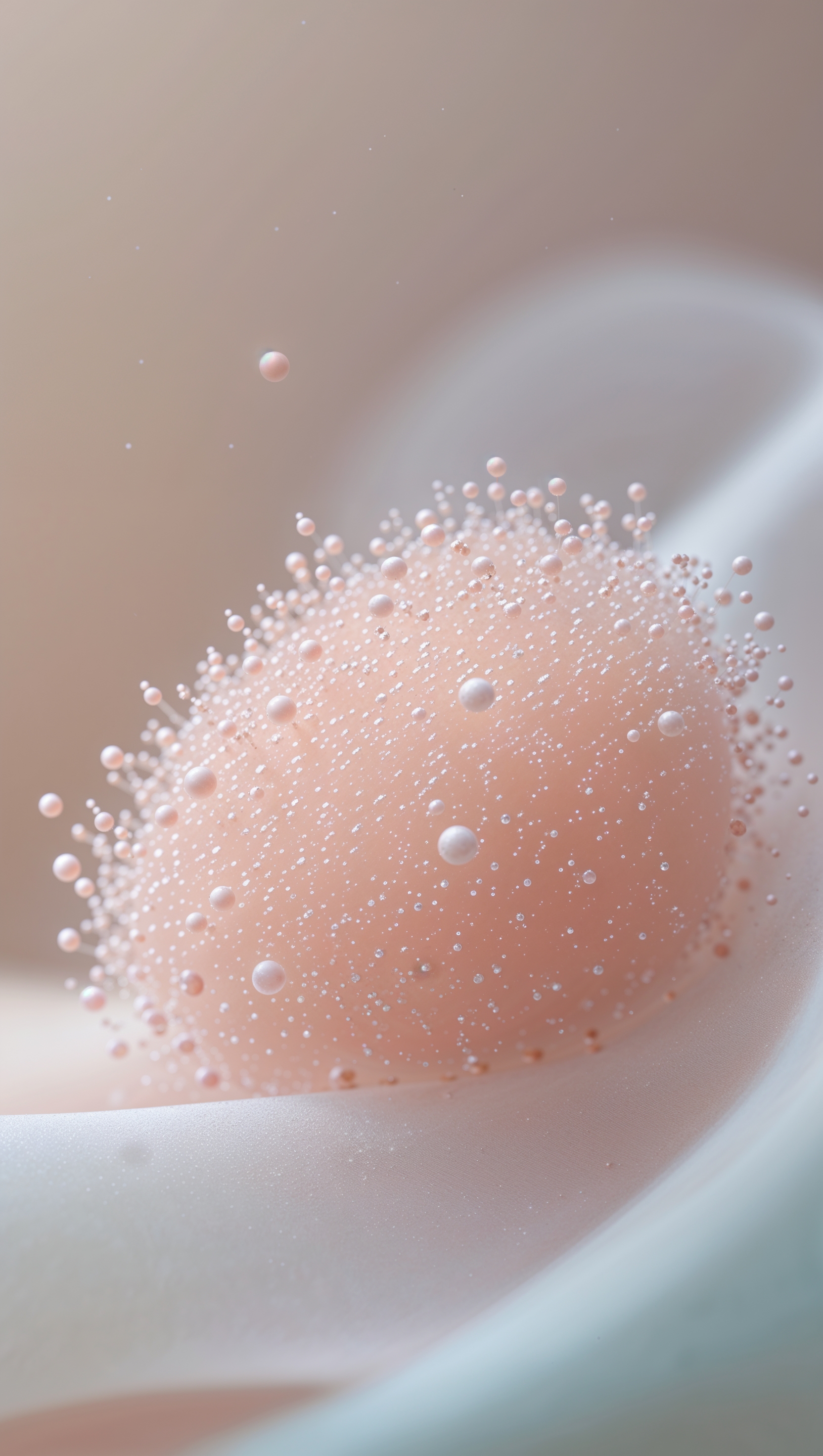 Tiny dot cluster in top-right corner on solid pastel background