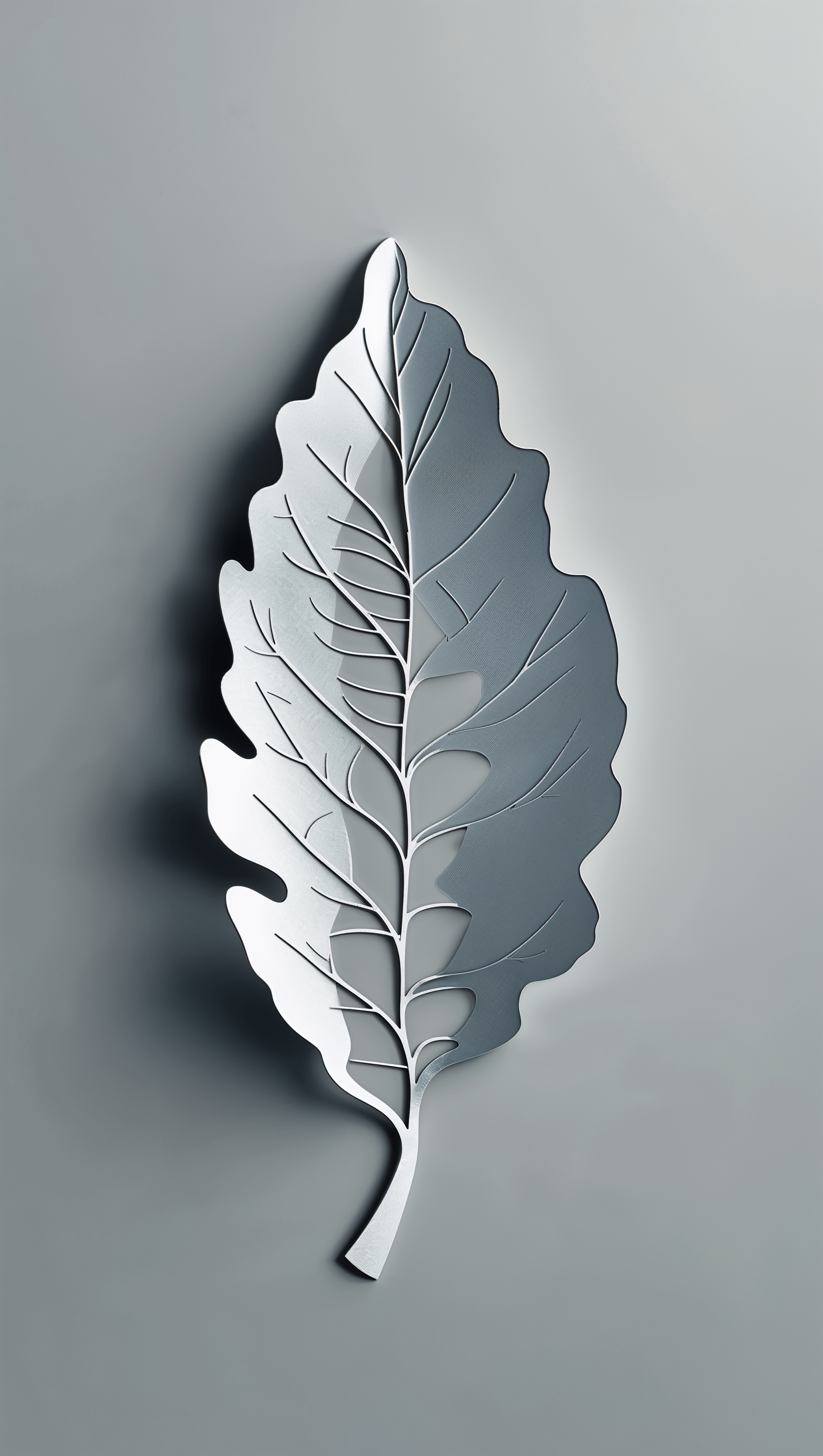 Abstract leaf silhouette with cutout shape on pale gray