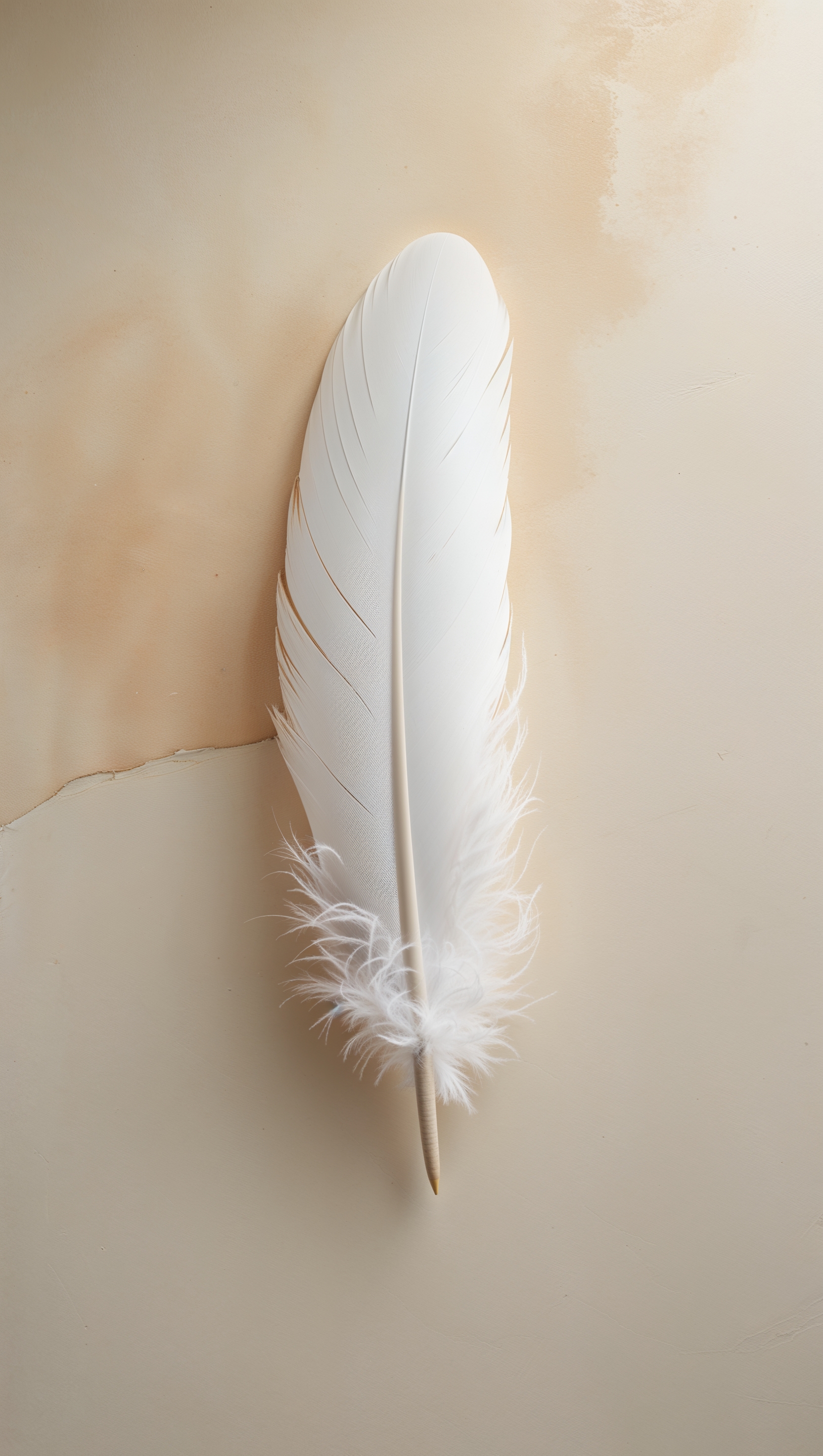 Floating feather on flat background in muted neutral tones