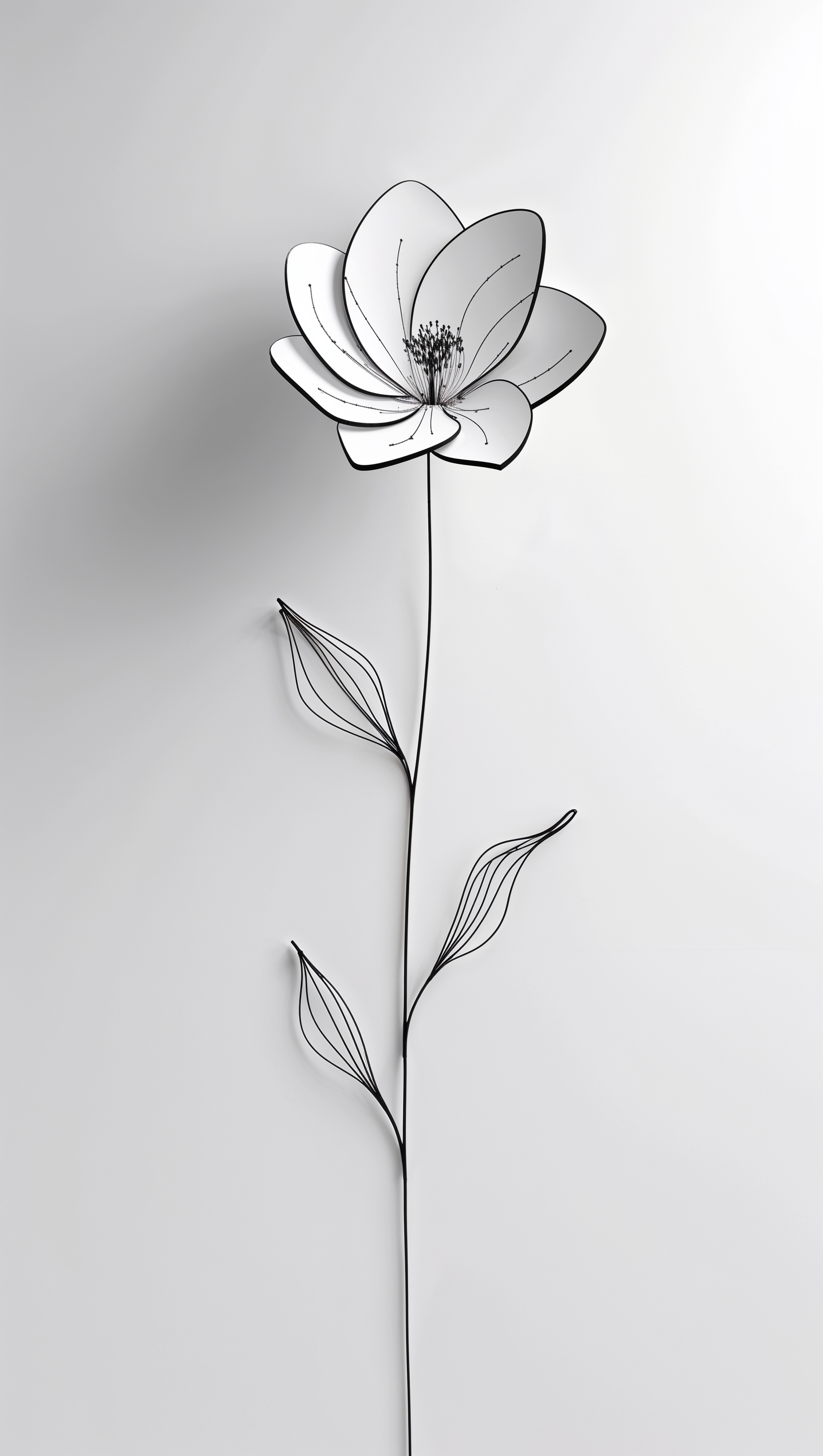 Single black line drawing of a flower on white background, clean and elegant