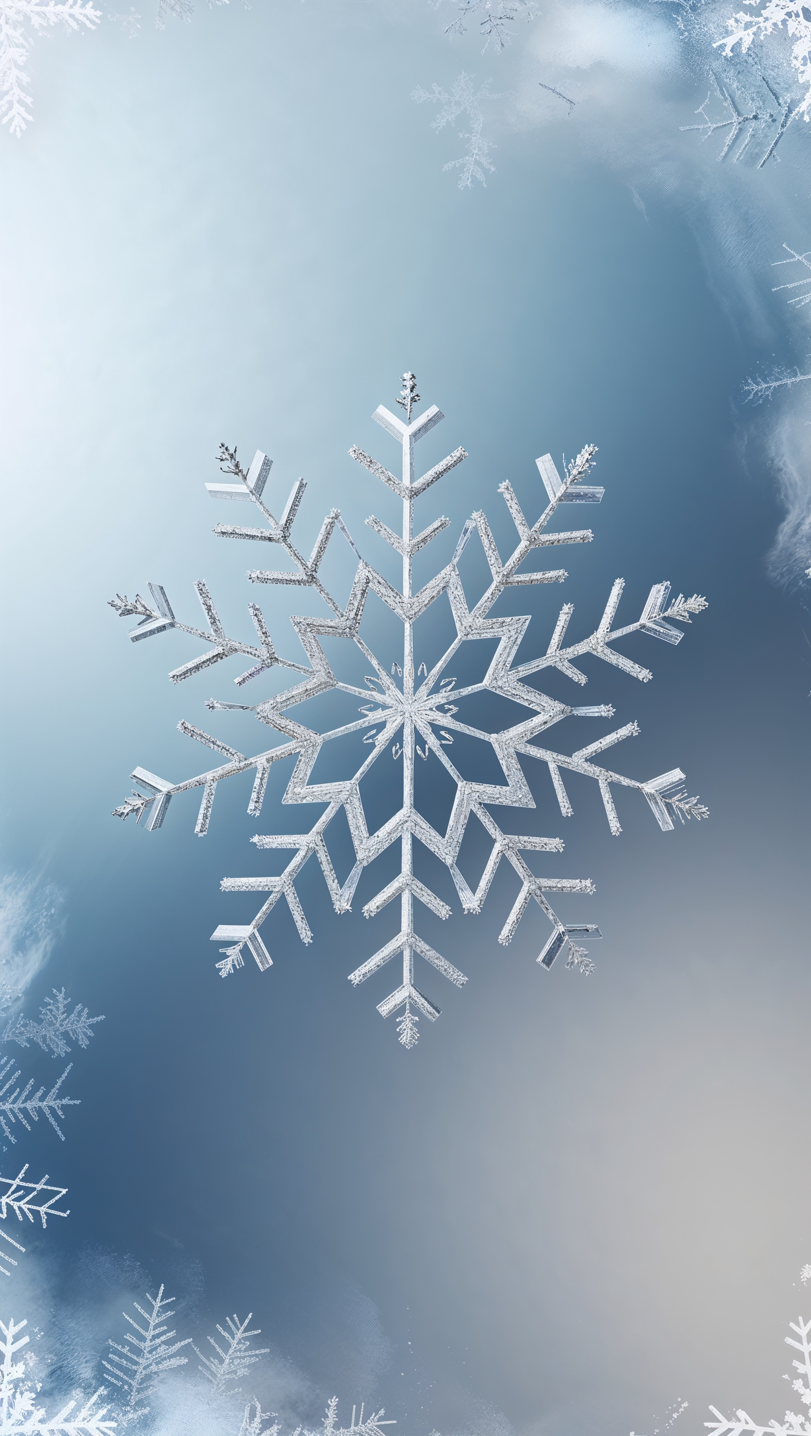 Geometric snowflake mandala in soft gradient blue background