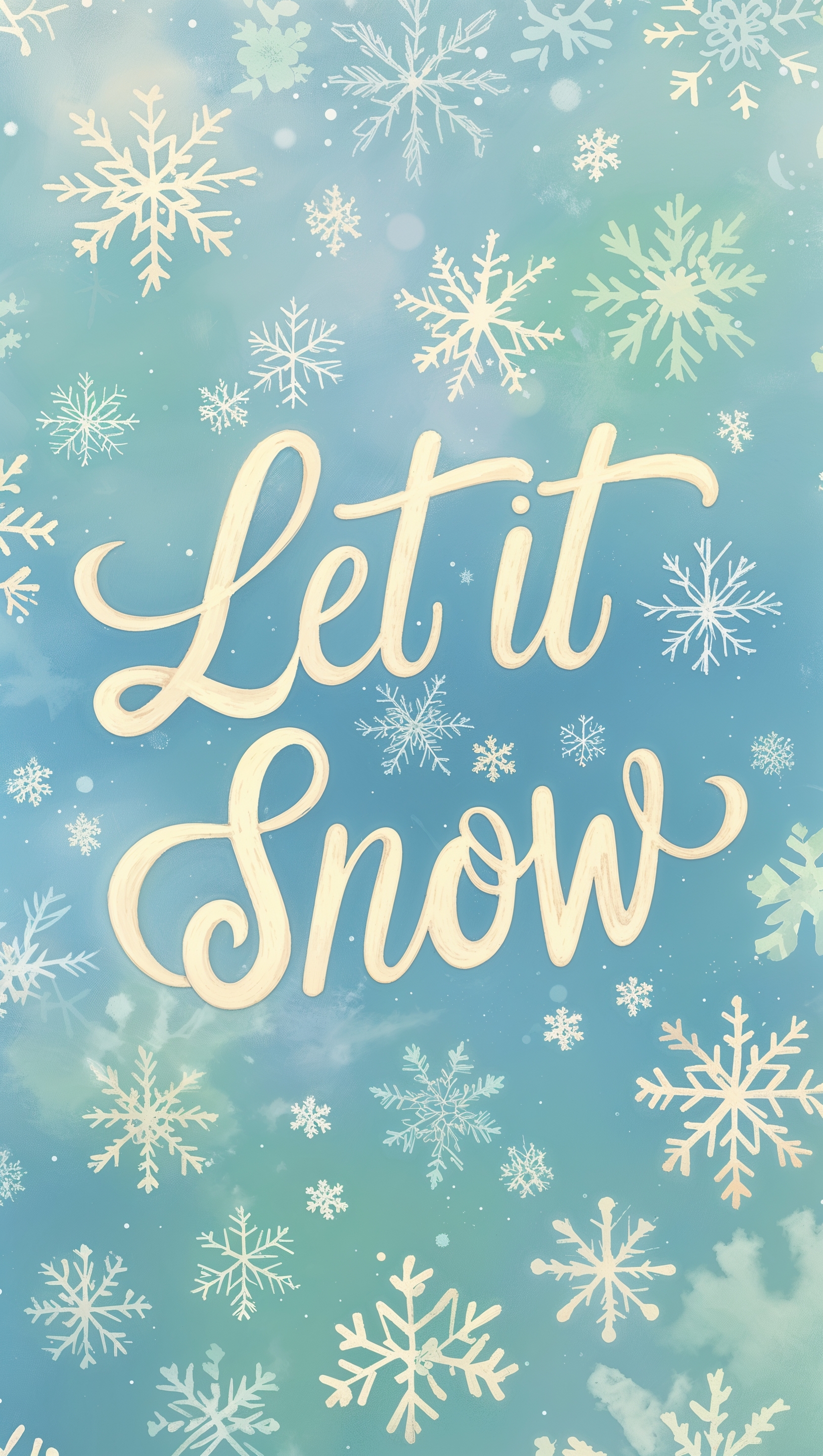 Text “Let it snow” in soft cursive with pastel snowflake background