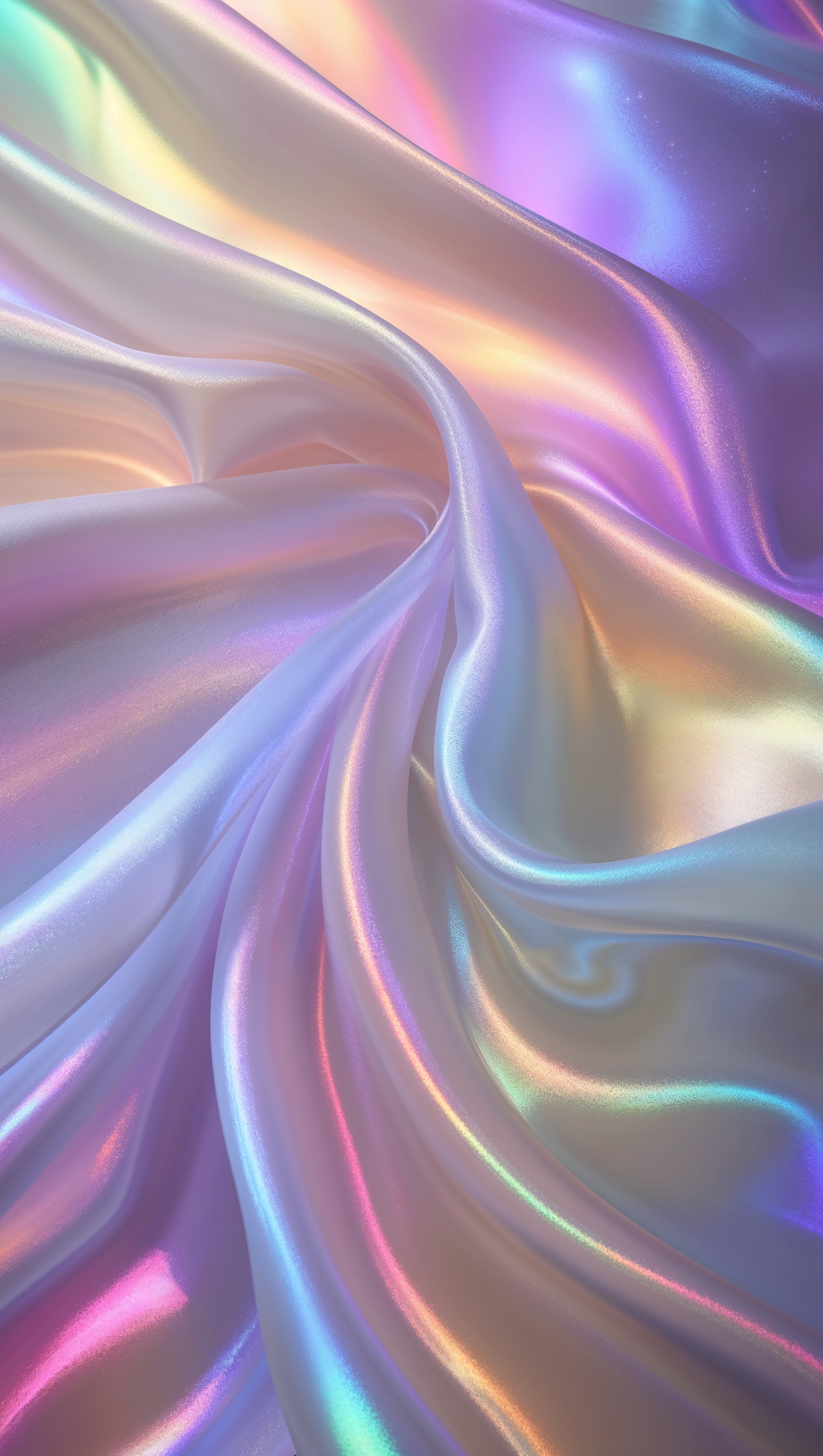 Flowing silk texture in shifting rainbow hues, elegant and smooth