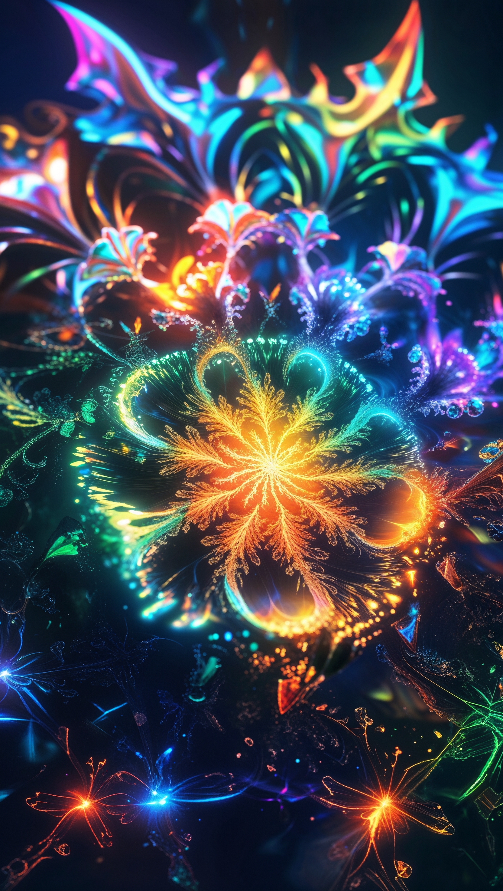 Colorful crystal fractals reflecting bright hues, futuristic and vibrant