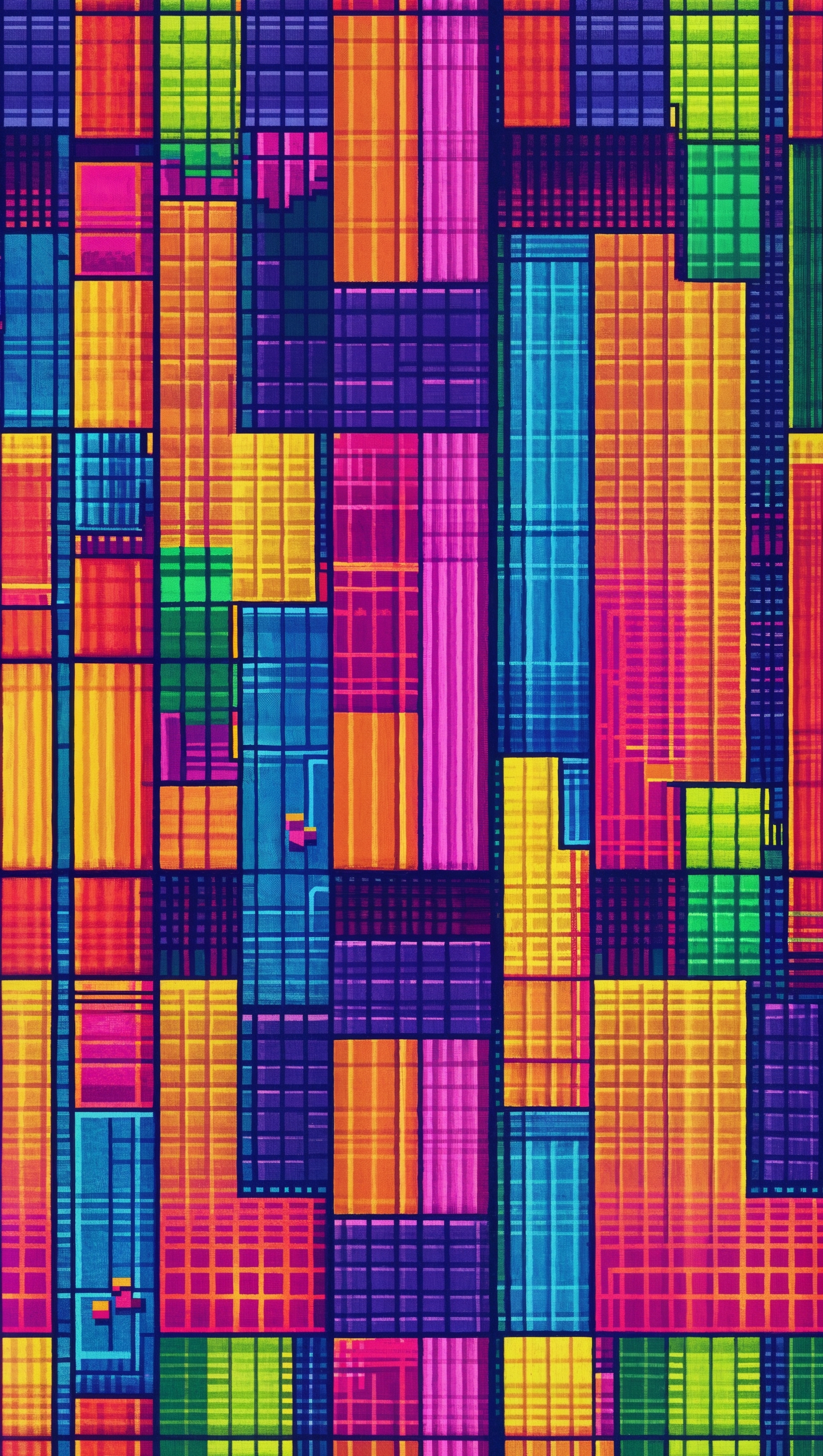 Rainbow pixel art pattern in vertical iPhone format, retro and playful