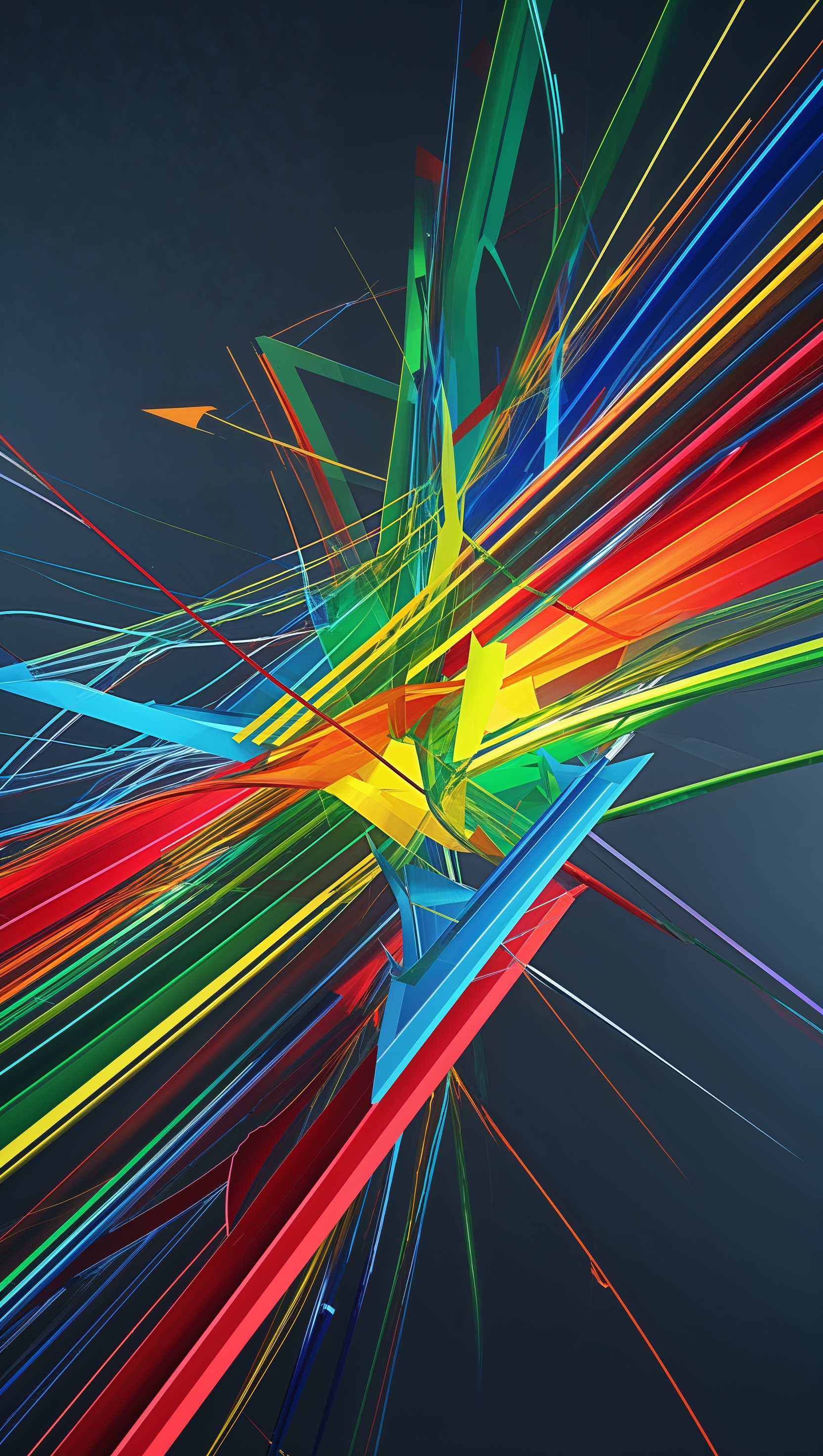 High-contrast colorful lines intersecting in abstract motion
