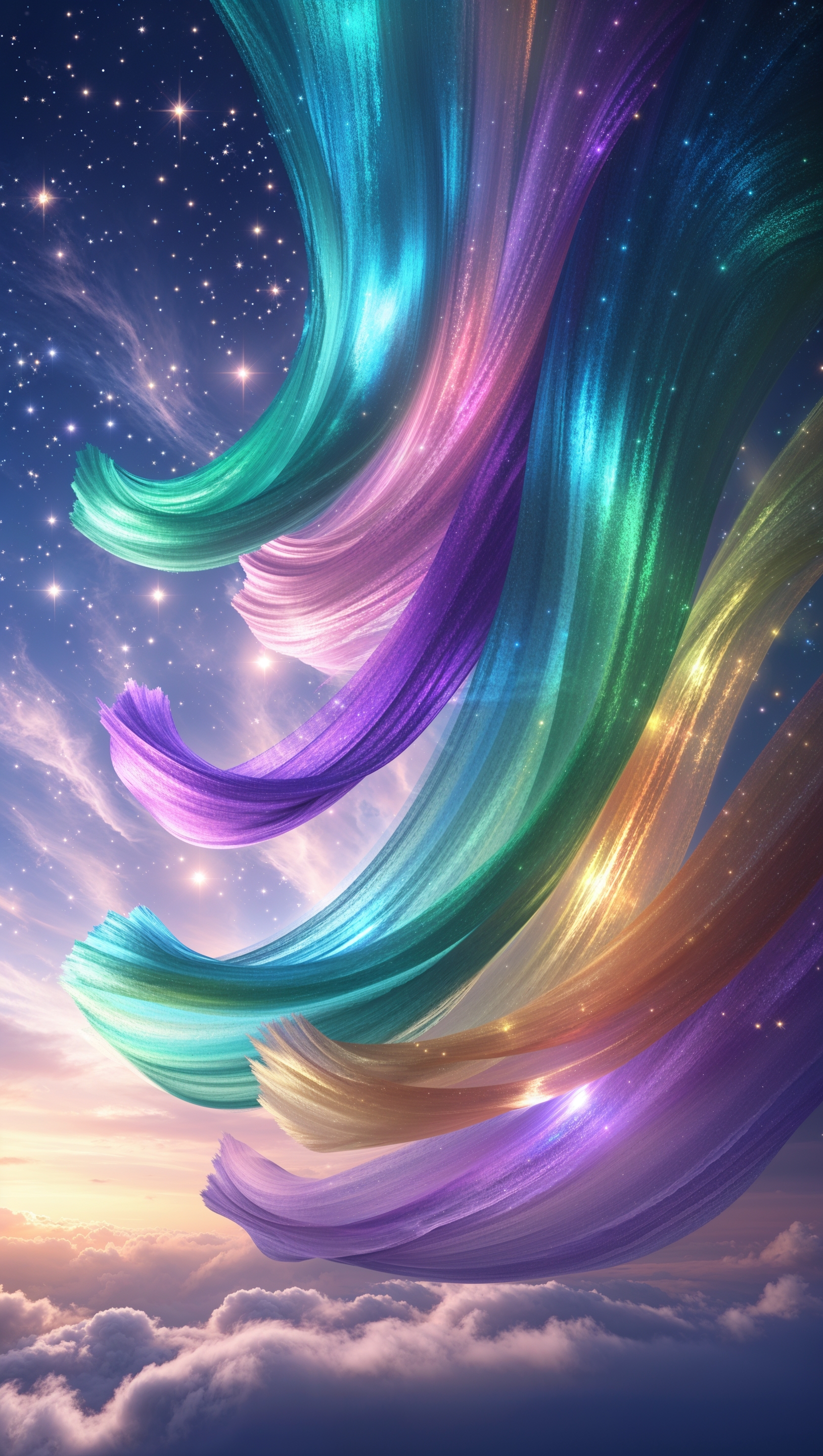Bright colorful aurora in the sky with dreamy starry background