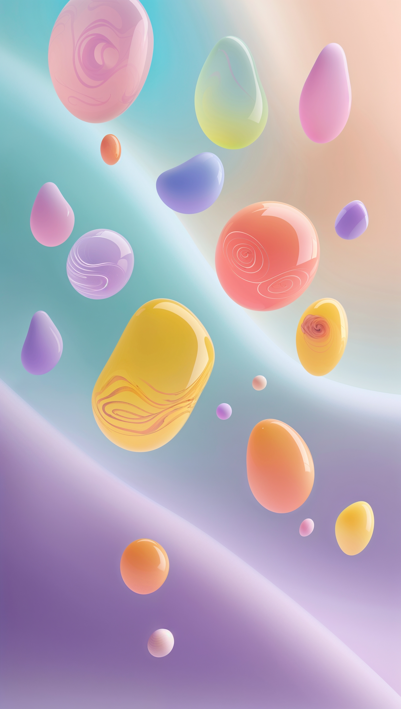 Minimal colorful blobs floating on pastel gradient, modern and fun
