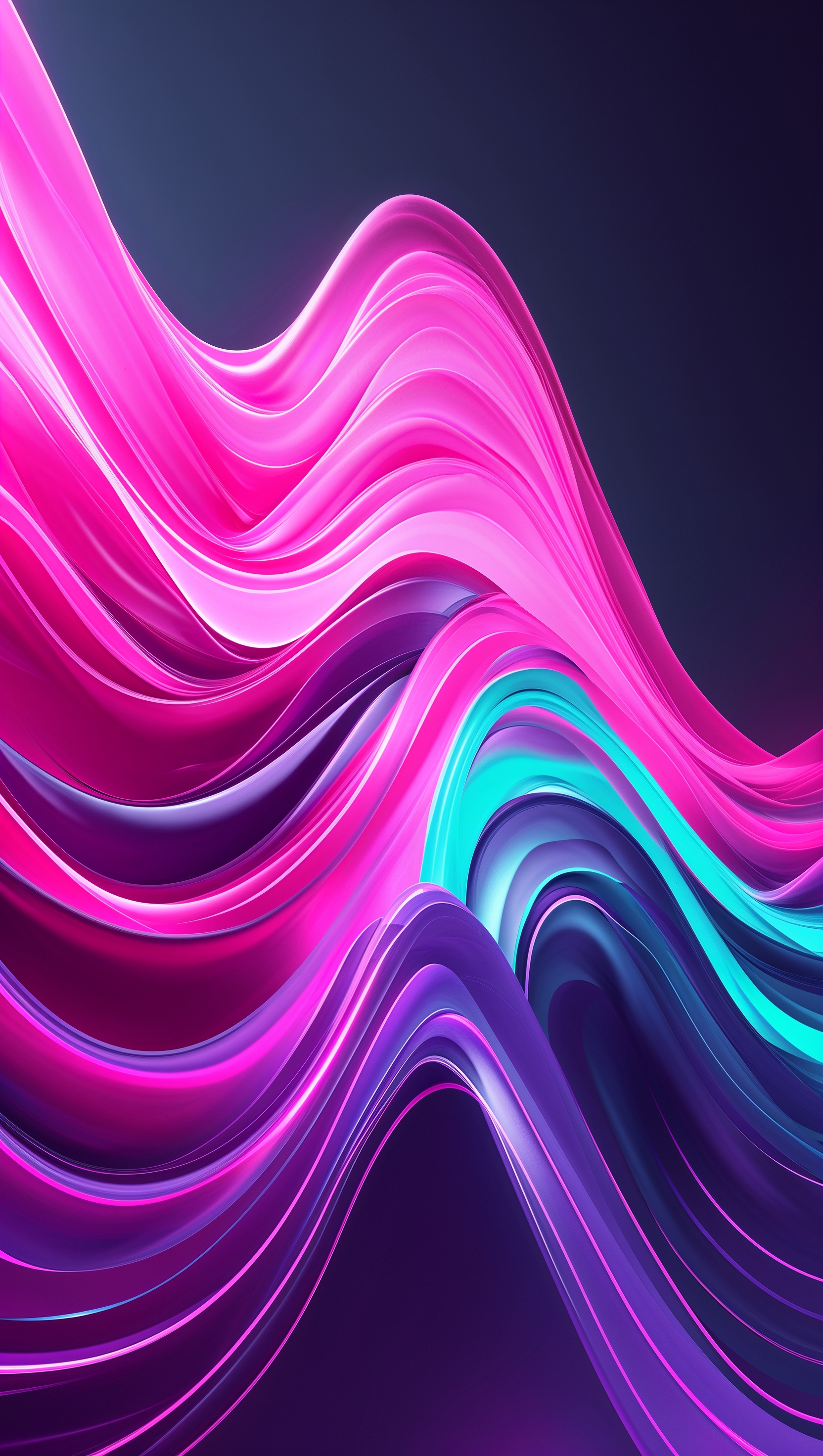 Bright neon abstract waves in pink, cyan, and purple tones, vertical format