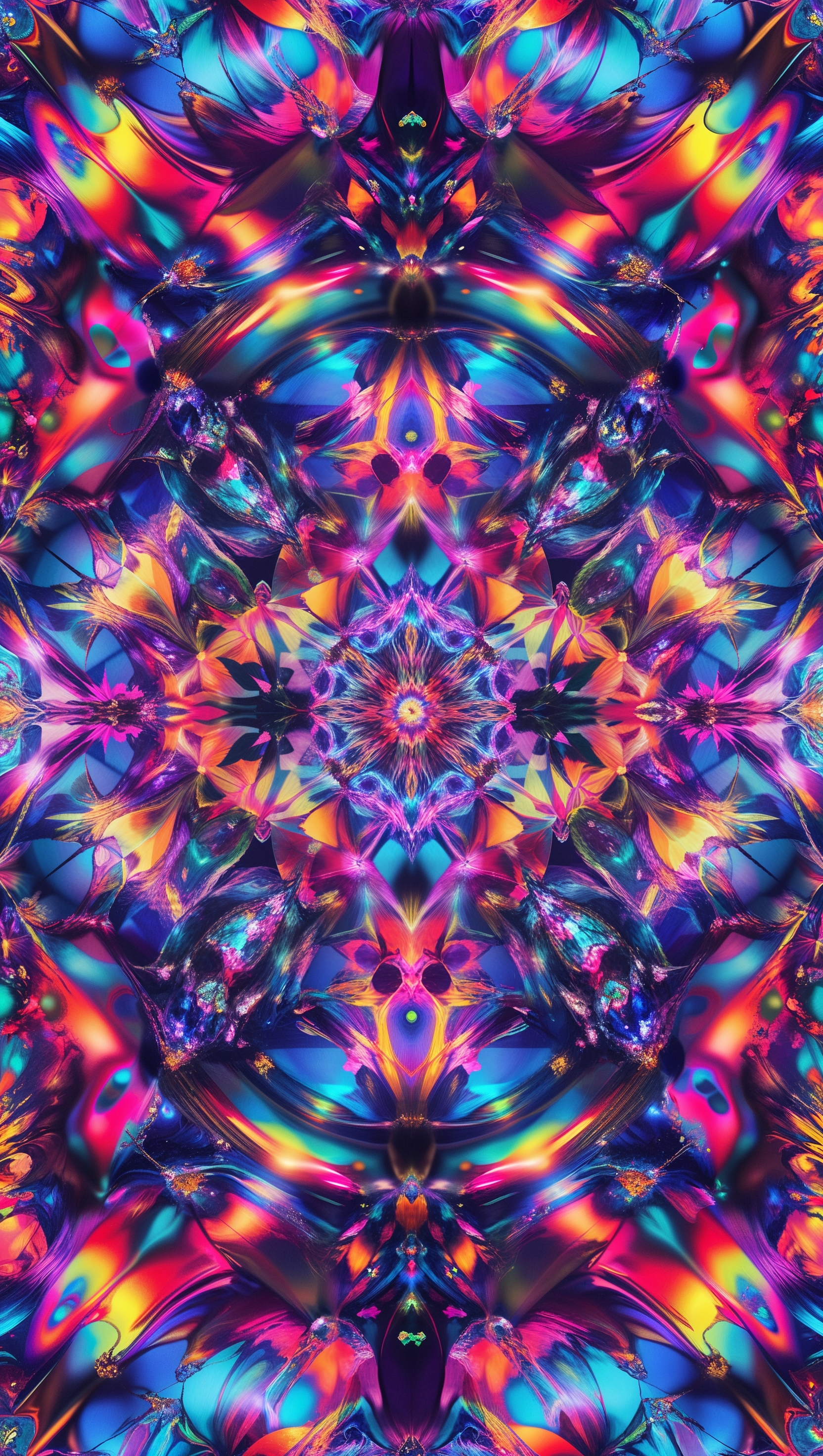 Colorful kaleidoscope pattern with symmetric and psychedelic feel