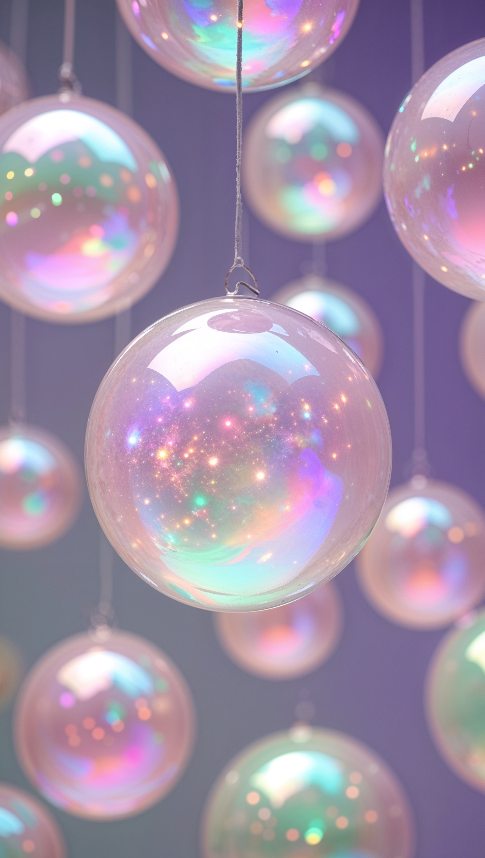 Floating colorful orbs with light reflections and pastel gradients