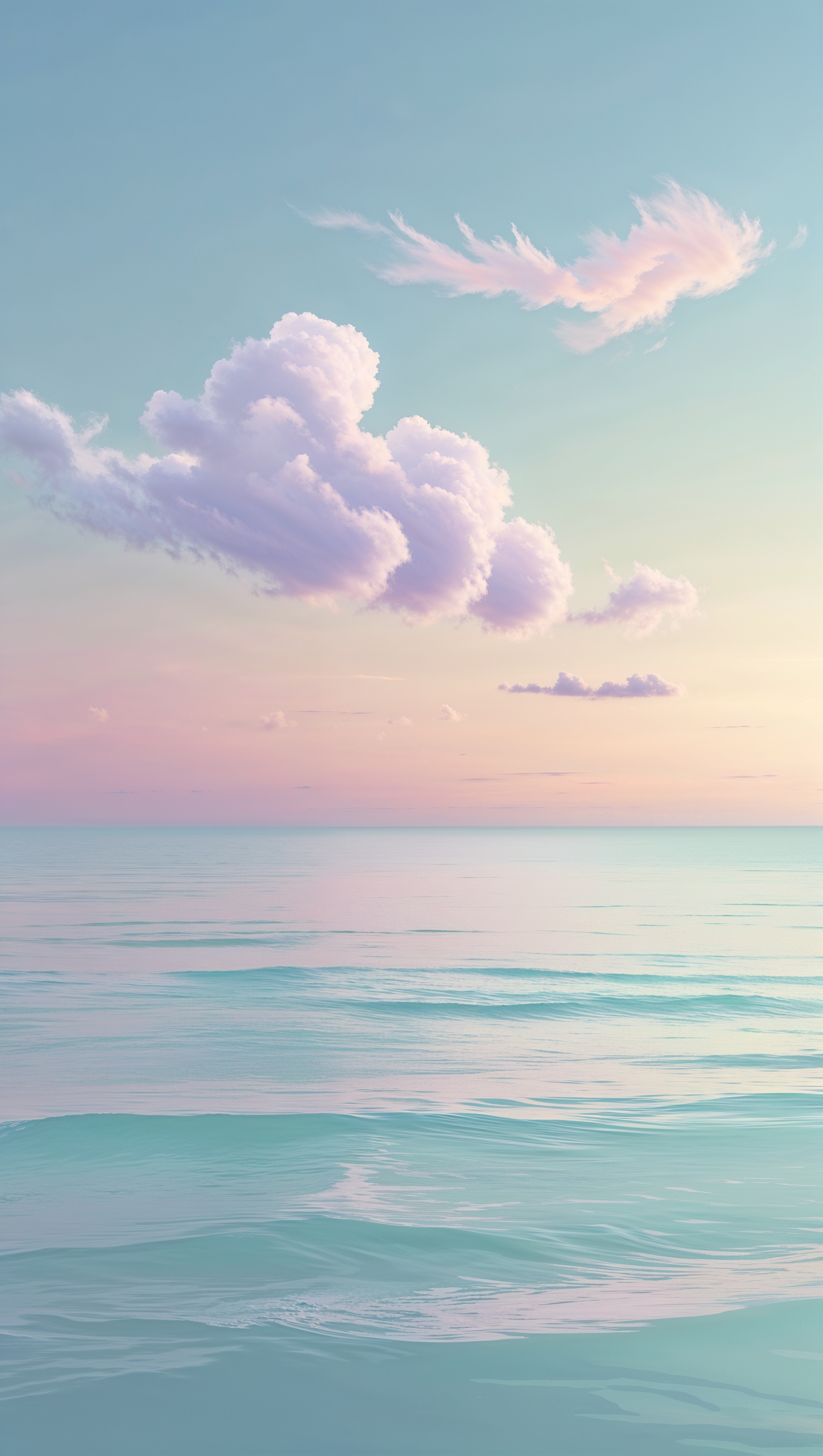 Peaceful ocean horizon with minimal clouds and pastel color tones