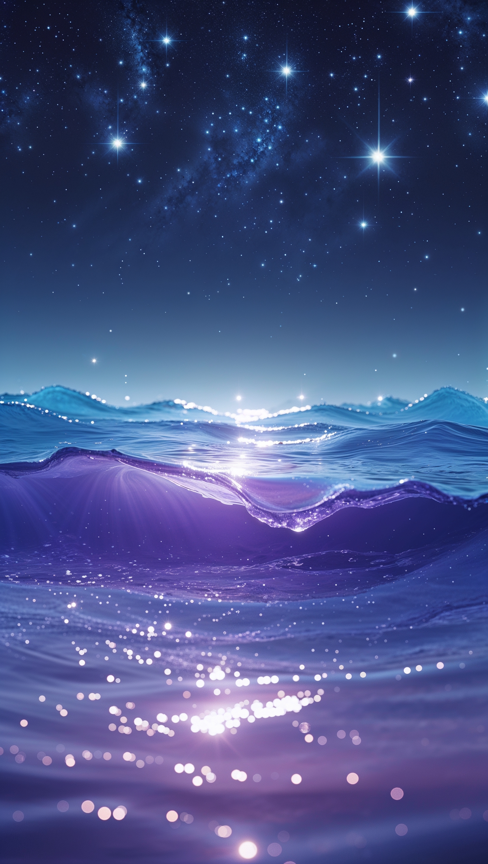 A crystal ocean under a sky full of stars, cosmic and spiritual feeling