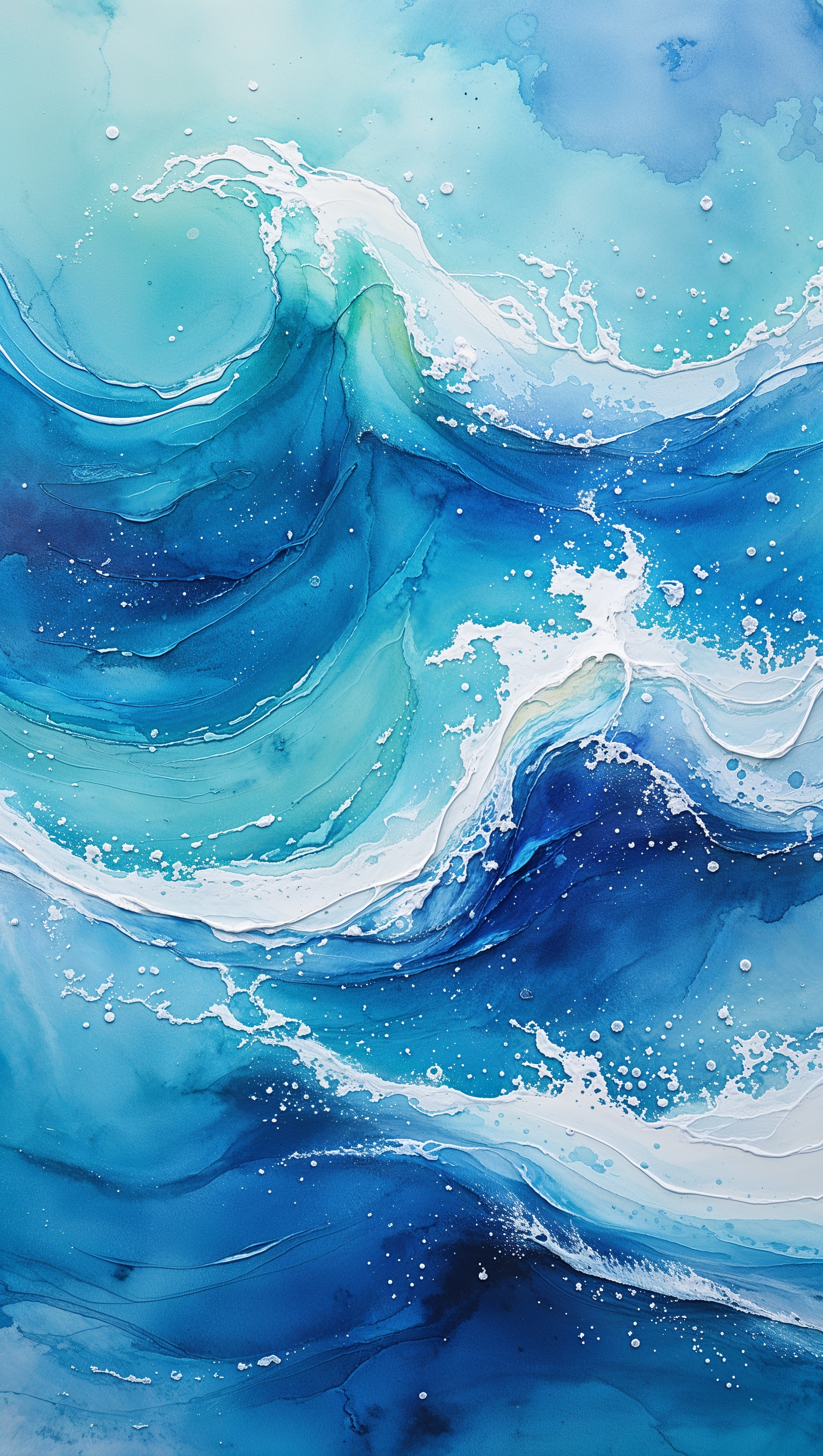 Abstract ocean watercolor with soft blue gradients and white textures