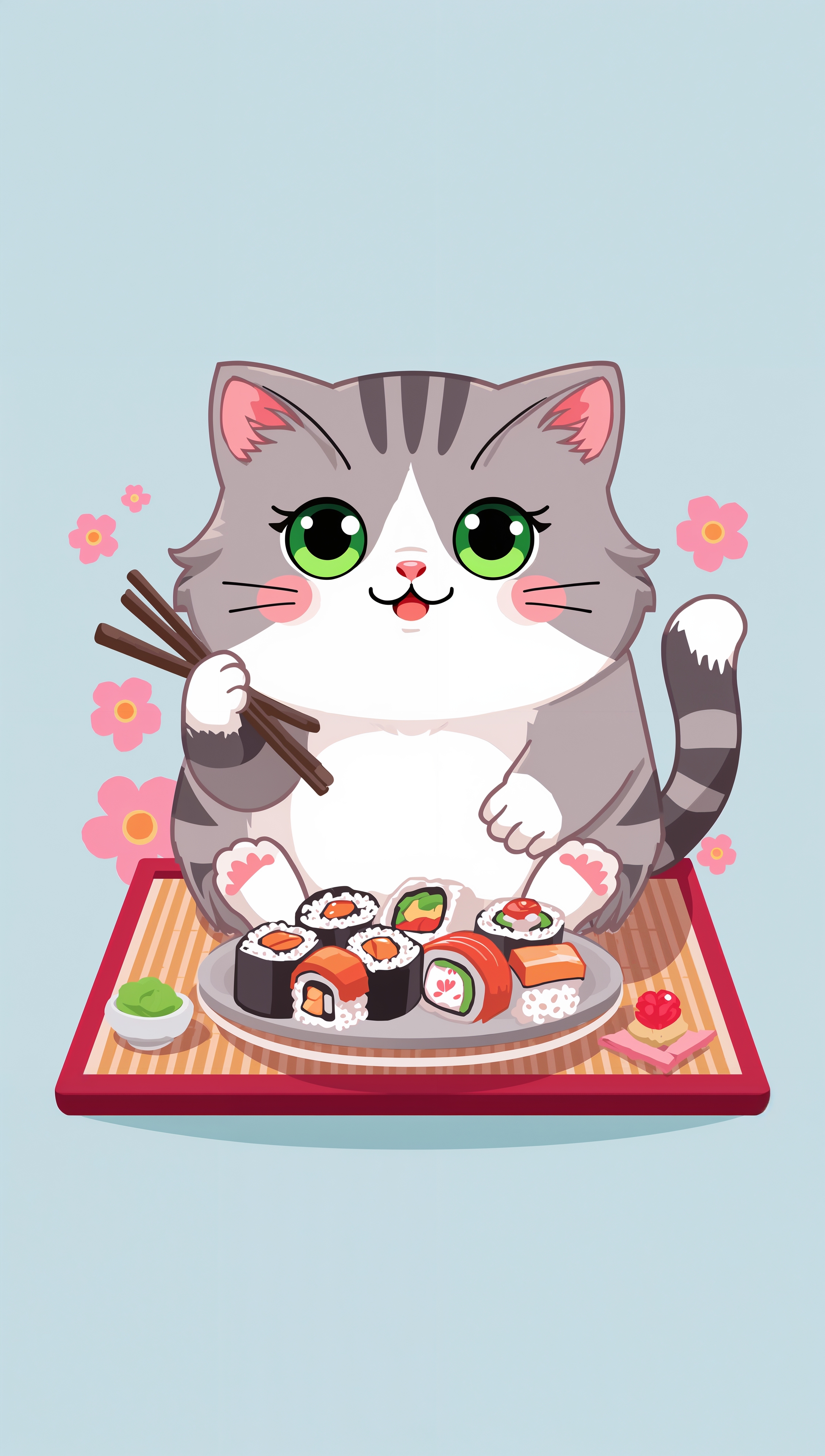 Cat iPhone wallpaper – chubby cat eating sushi
