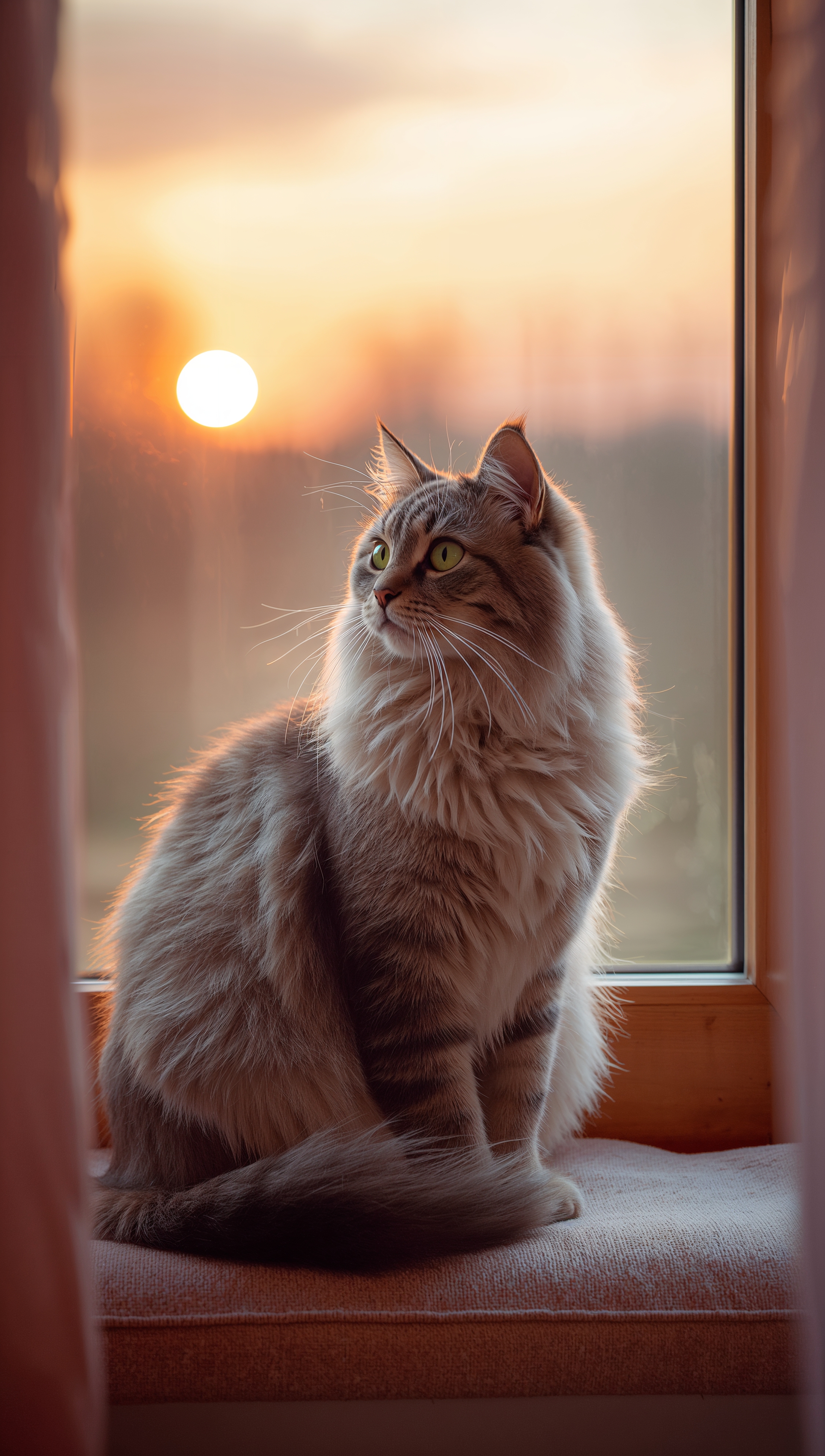 Cat iPhone wallpaper – cat by window at sunset