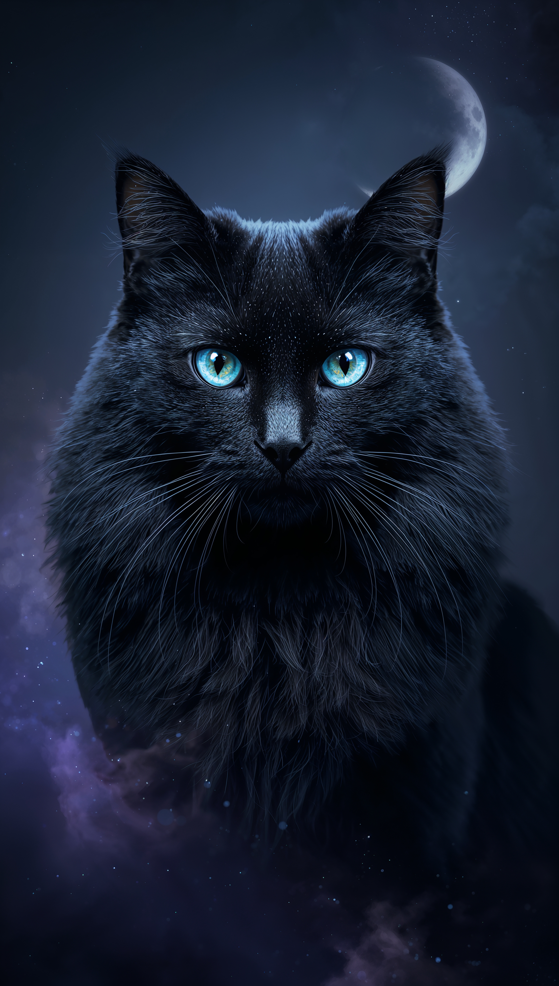 Cat iPhone wallpaper – black cat with glowing eyes