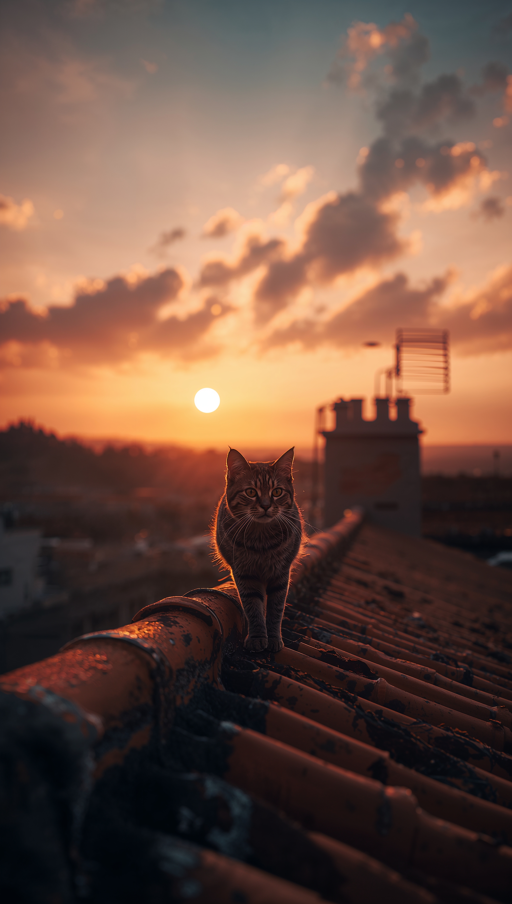 Cat iPhone wallpaper – cat silhouette on rooftop
