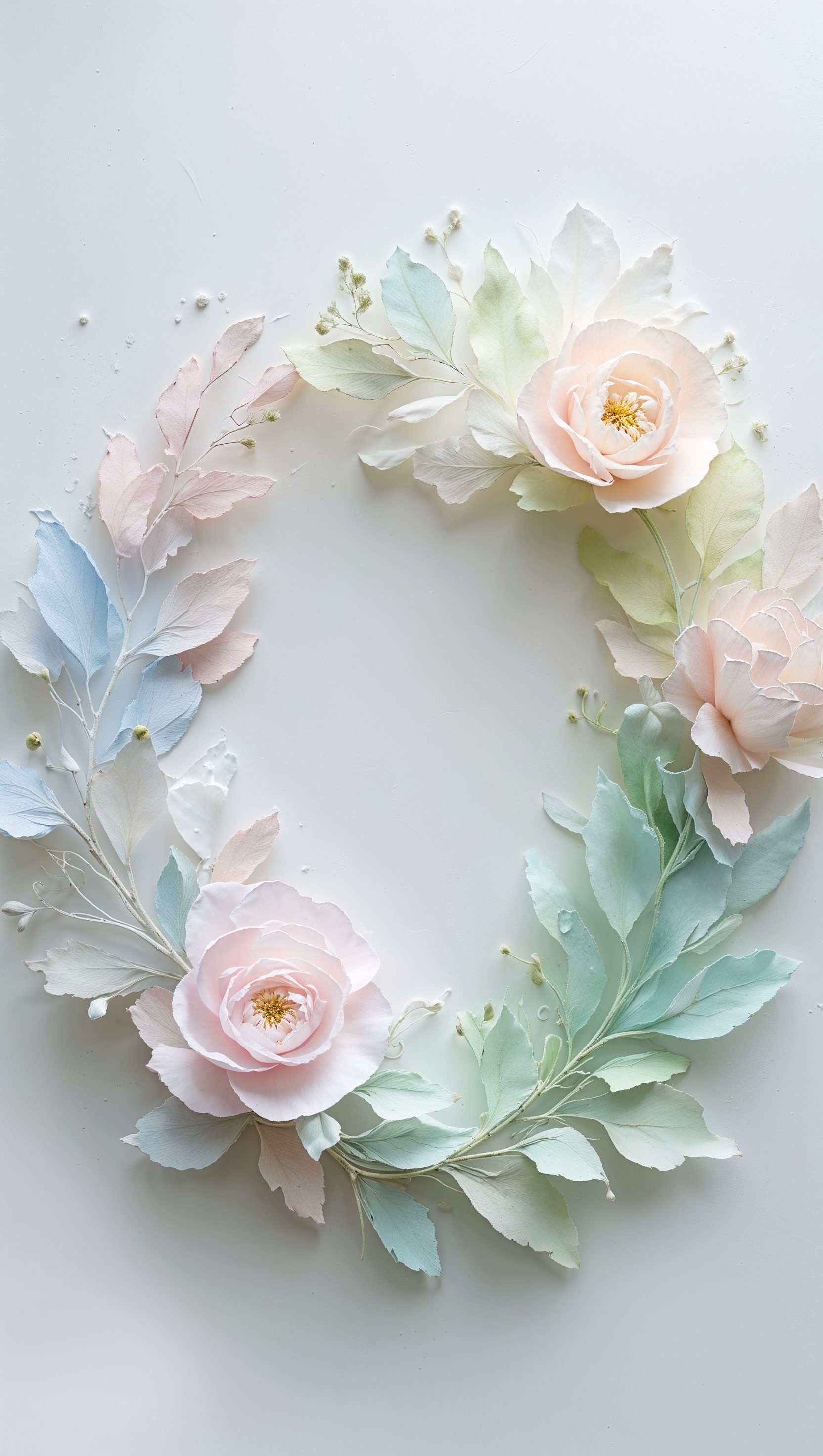 Watercolor floral wreath in pastel colors framing empty space