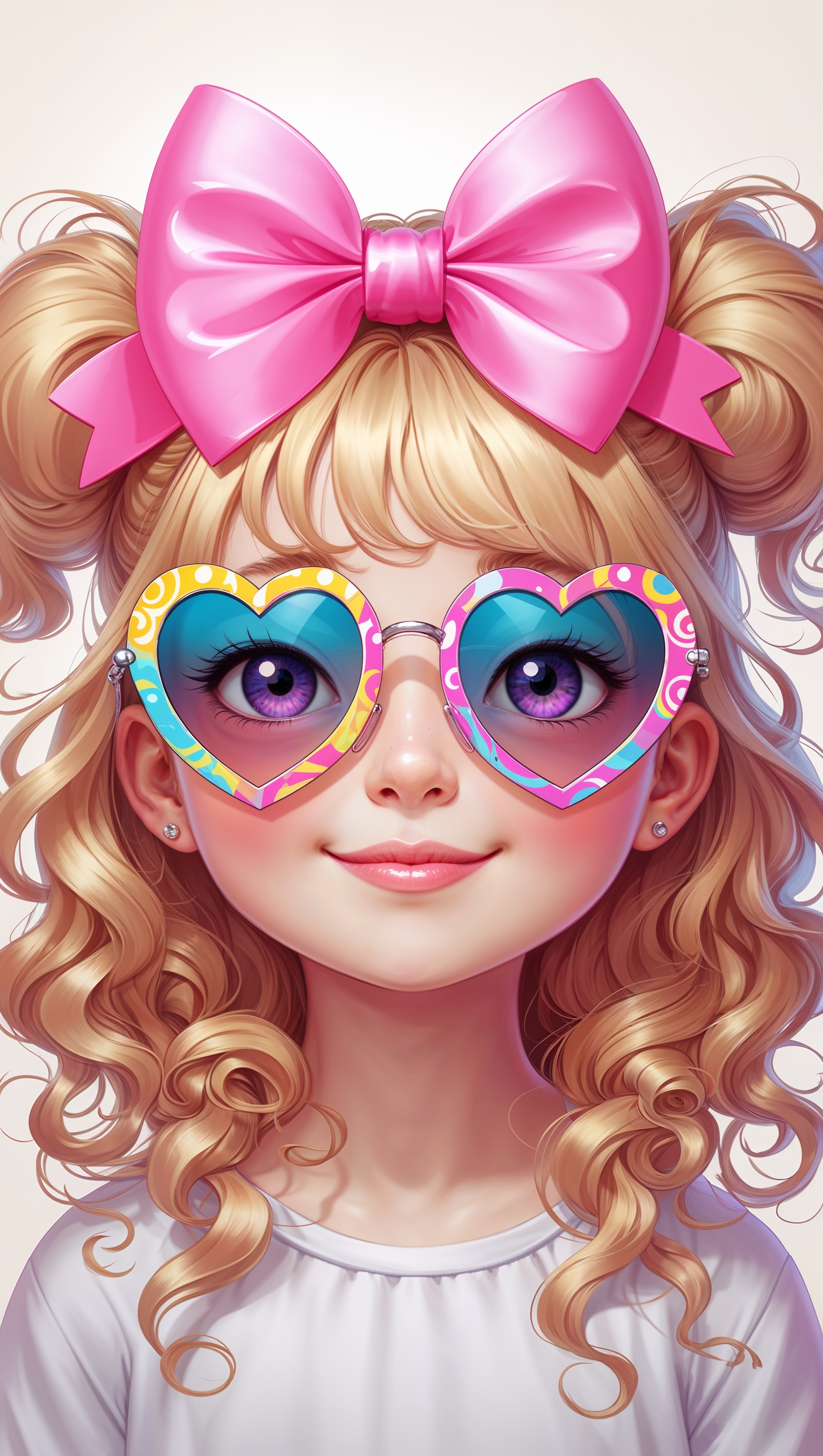 Chibi-style girl with oversized bow and heart-shaped sunglasses