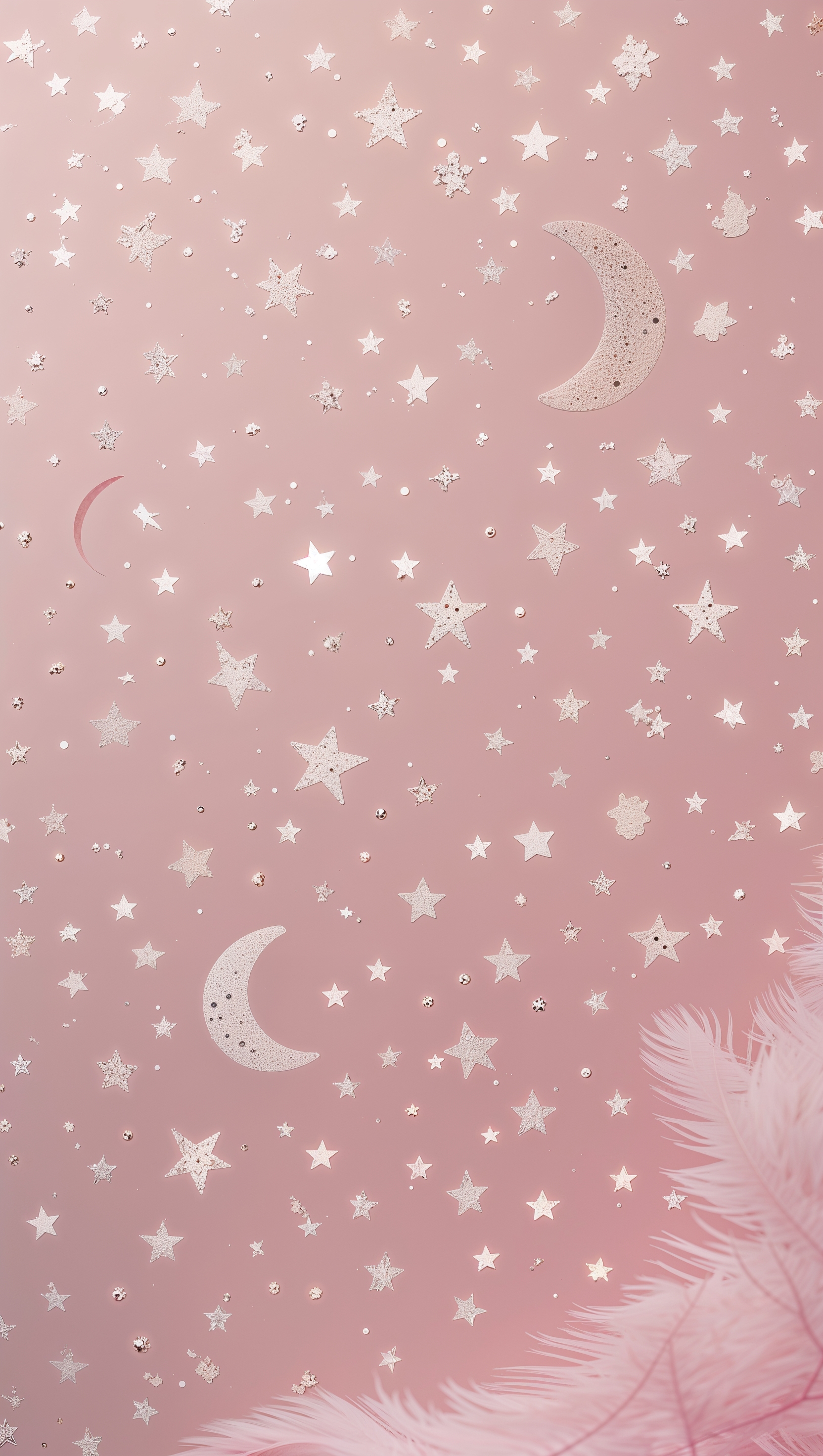 Tiny stars and moons scattered on blush pink background