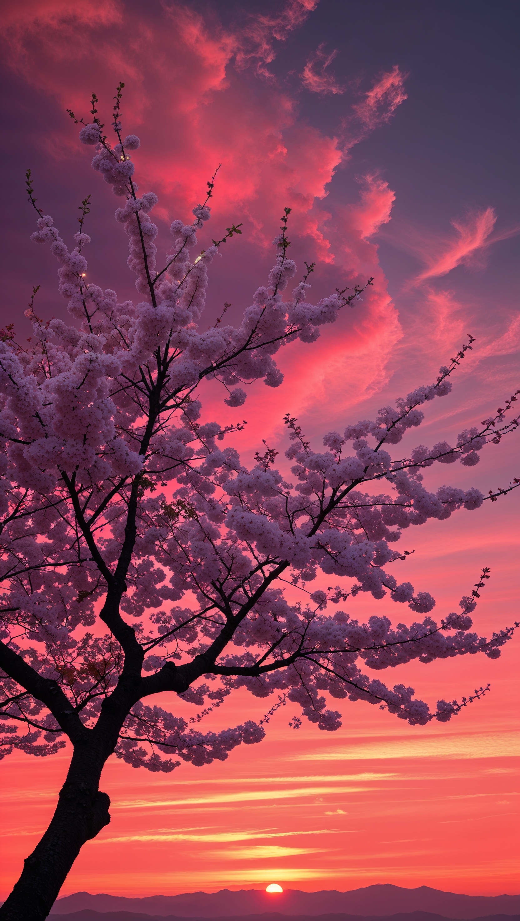 Anime-style cherry blossom park with bench and soft lighting