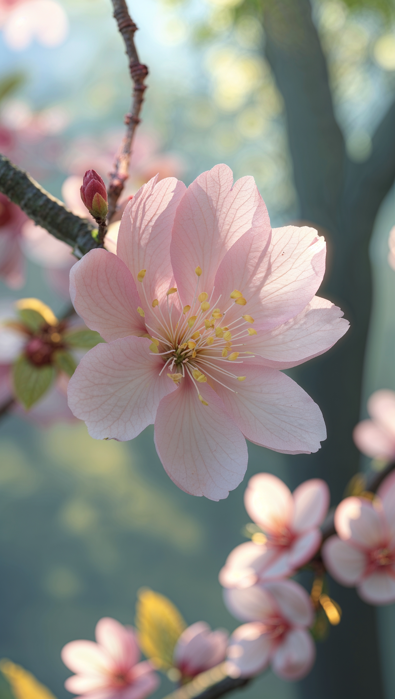 Pink sakura flowers against soft gradient background, minimal aesthetic