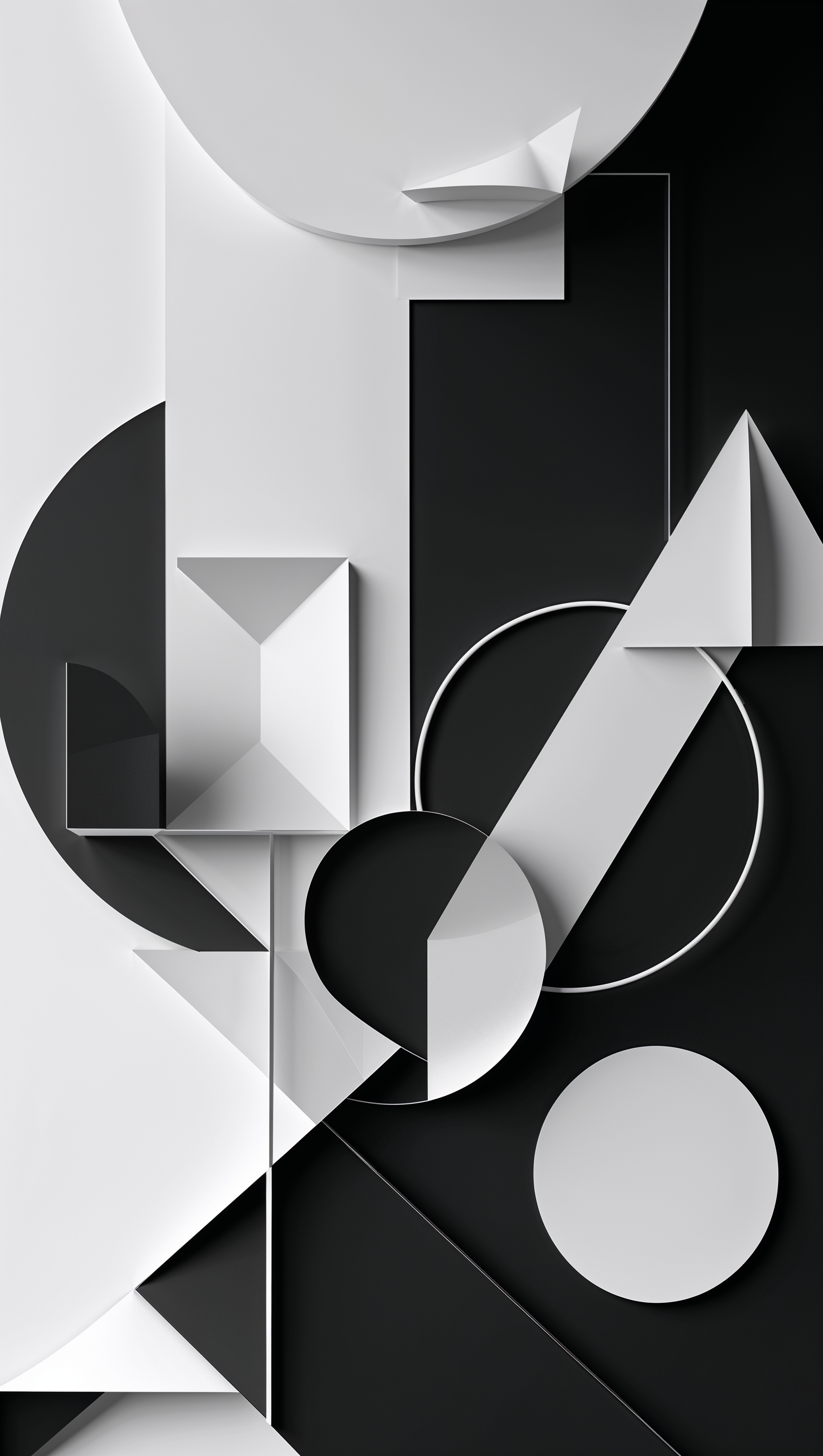 Minimalist black and white wallpaper with clean geometric shapes and sharp contrast