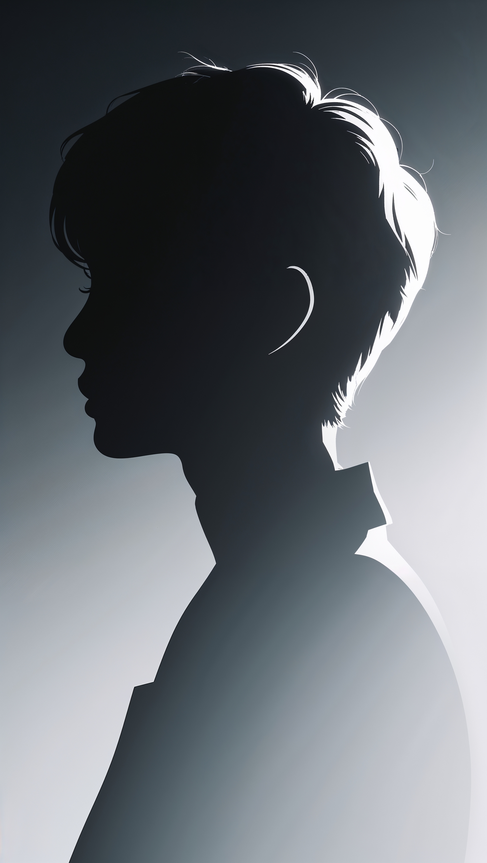 Classic black and white portrait silhouette on a plain gradient background