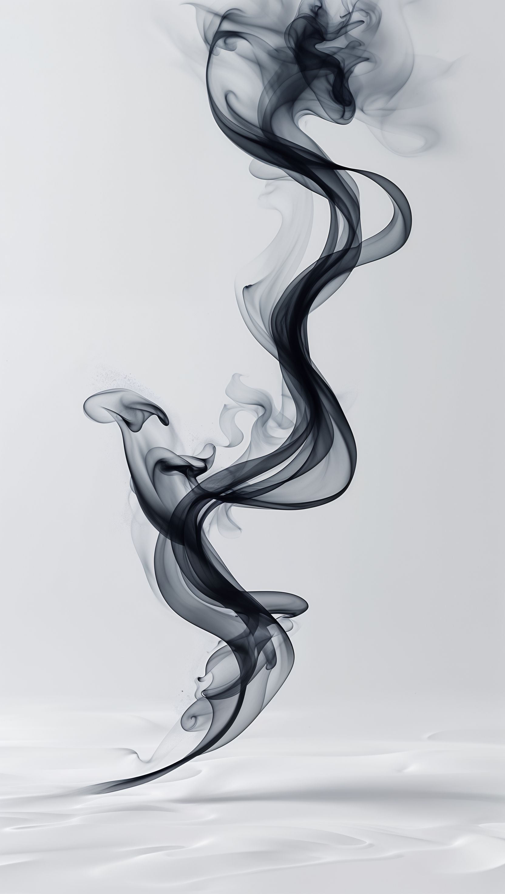 Abstract black smoke trails on white with a minimal surreal feel