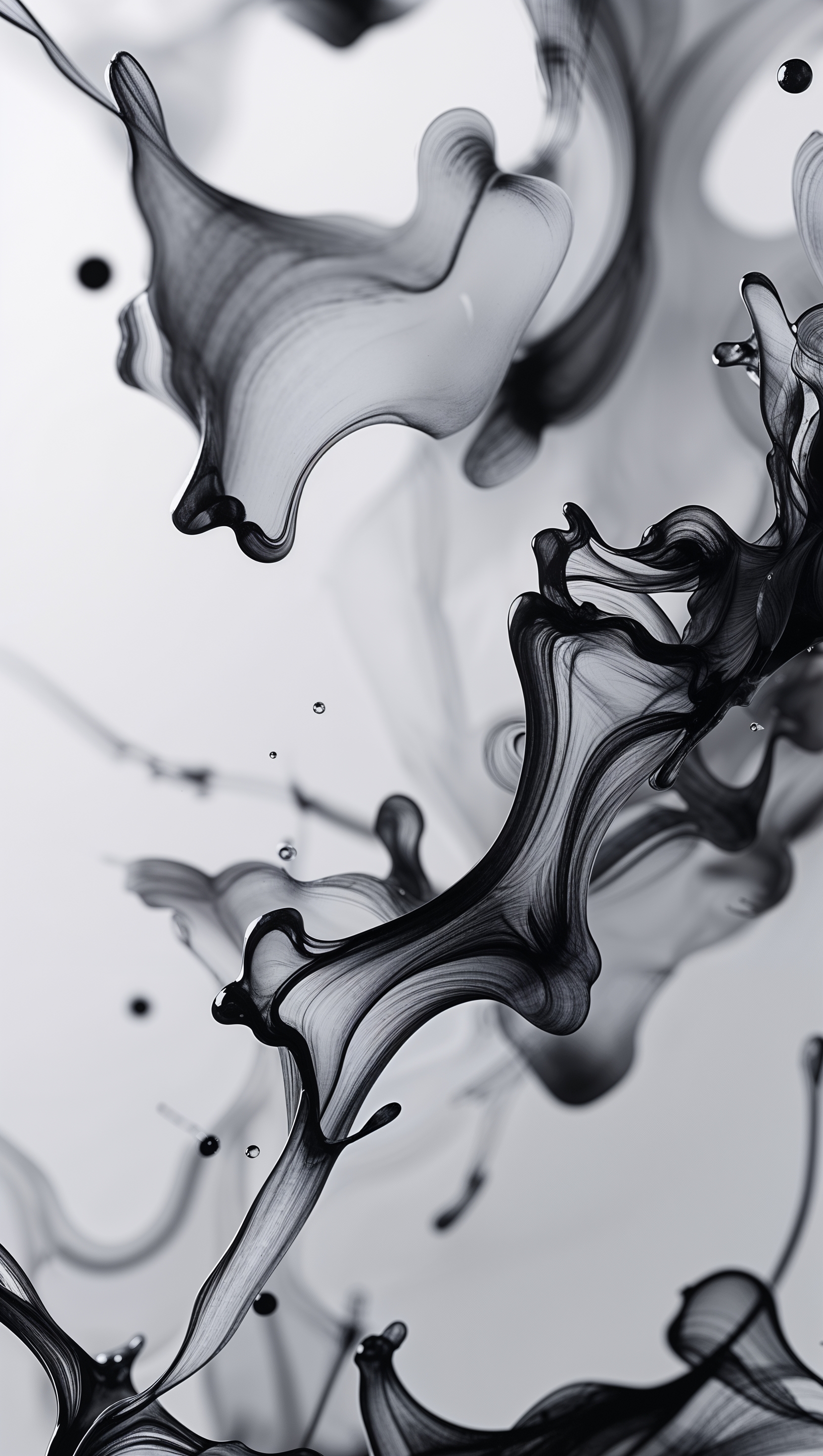 Abstract ink splash design in black and white with high resolution and soft edges
