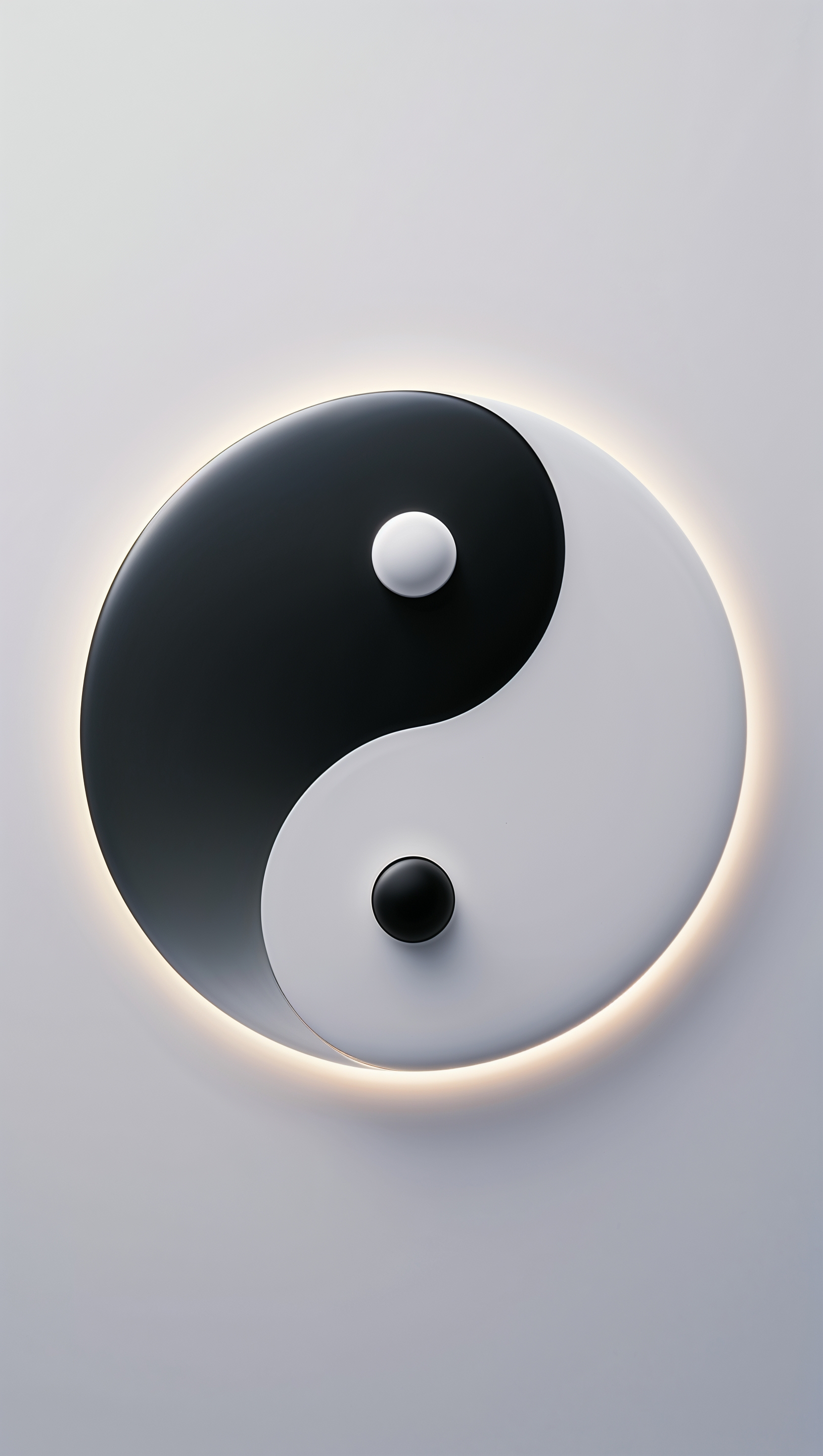 Minimalist yin-yang symbol in black and white with soft glowing edges