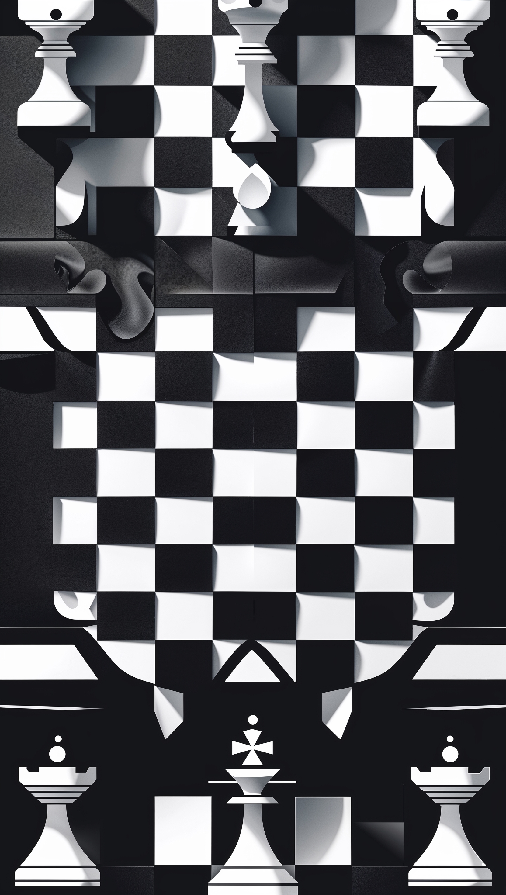 Chessboard pattern in bold black and white, centered and balanced