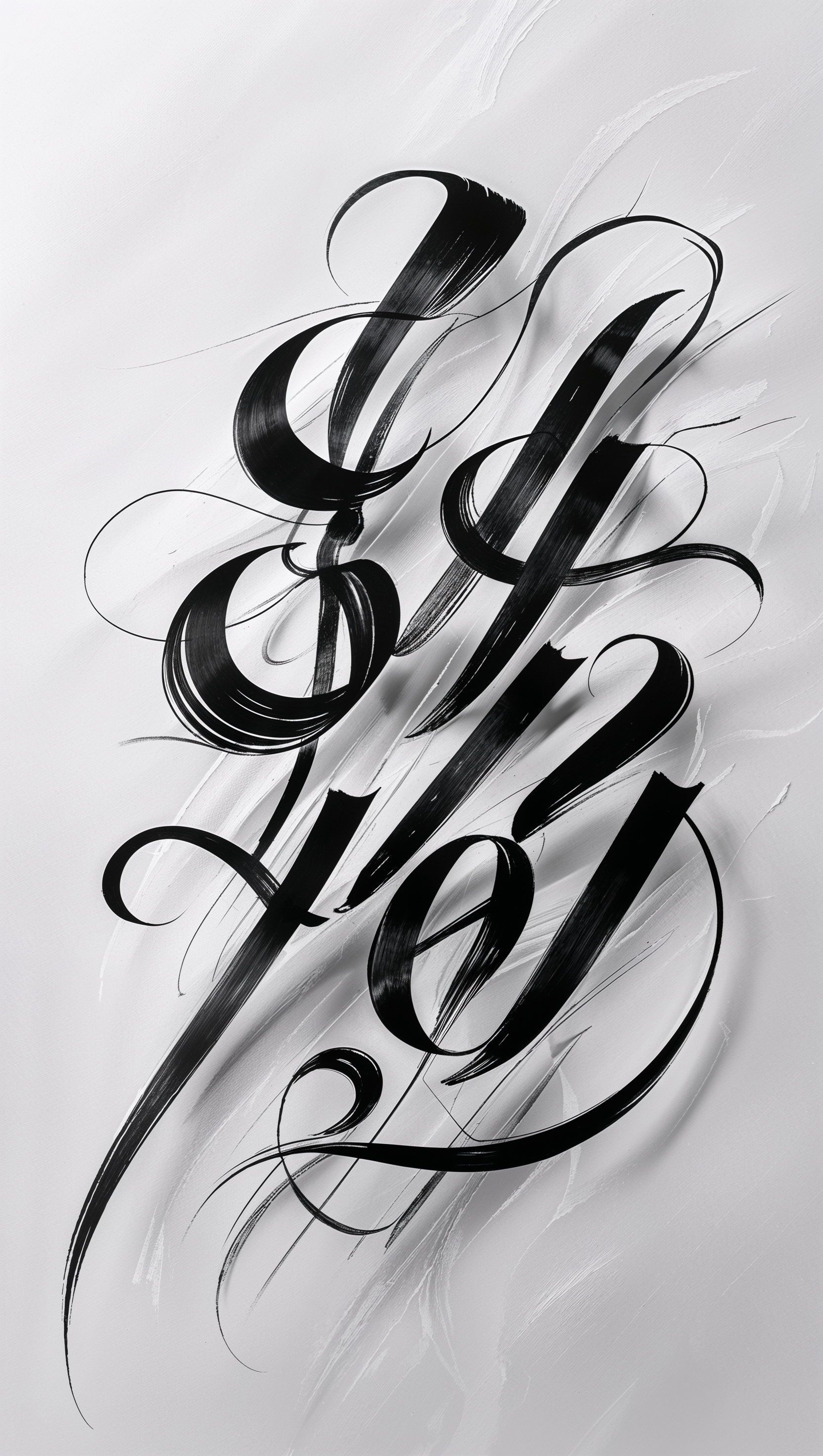 Black and white calligraphy art with expressive strokes and traditional elegance