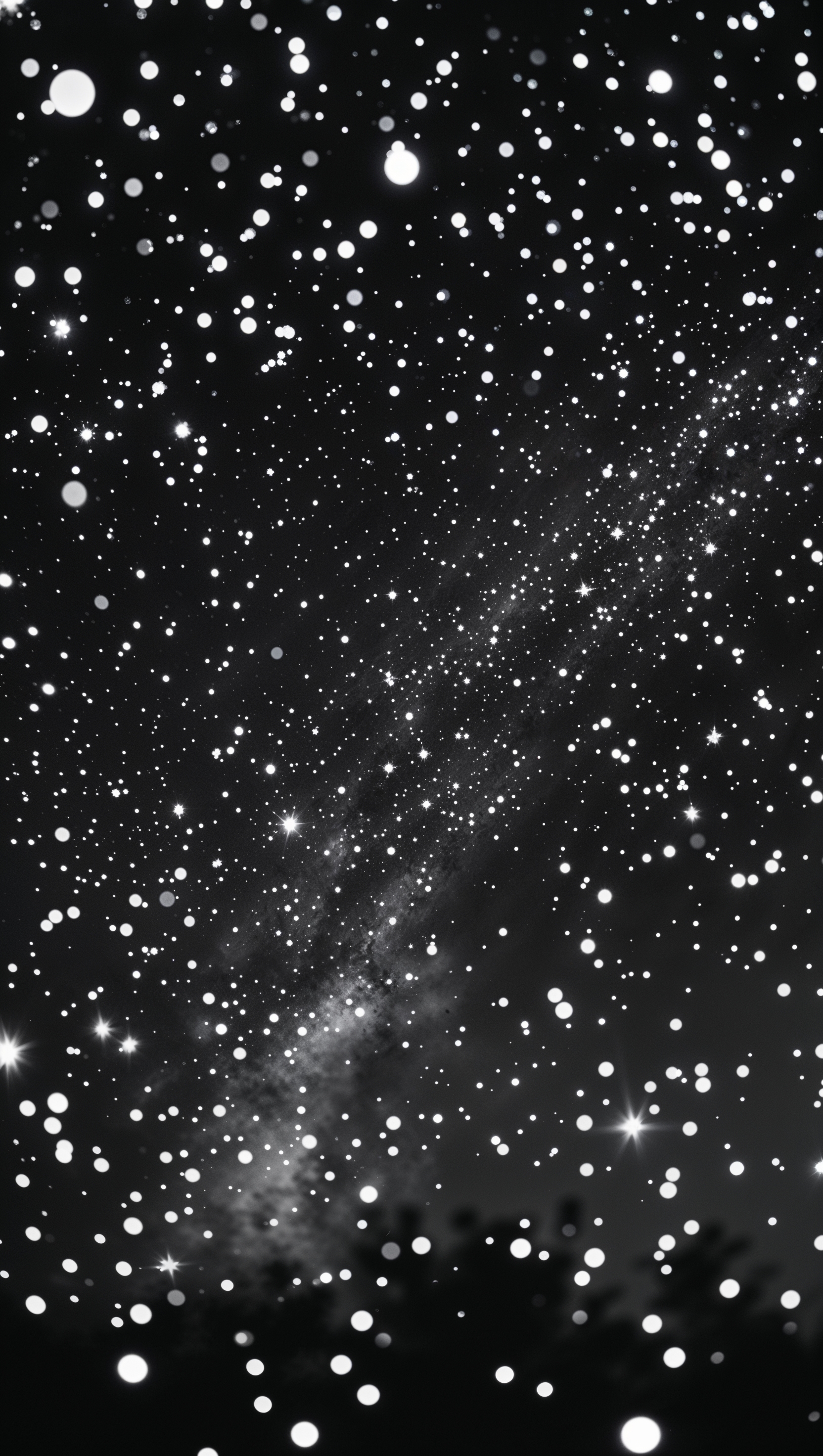 Monochrome starry night sky with shining white stars on black
