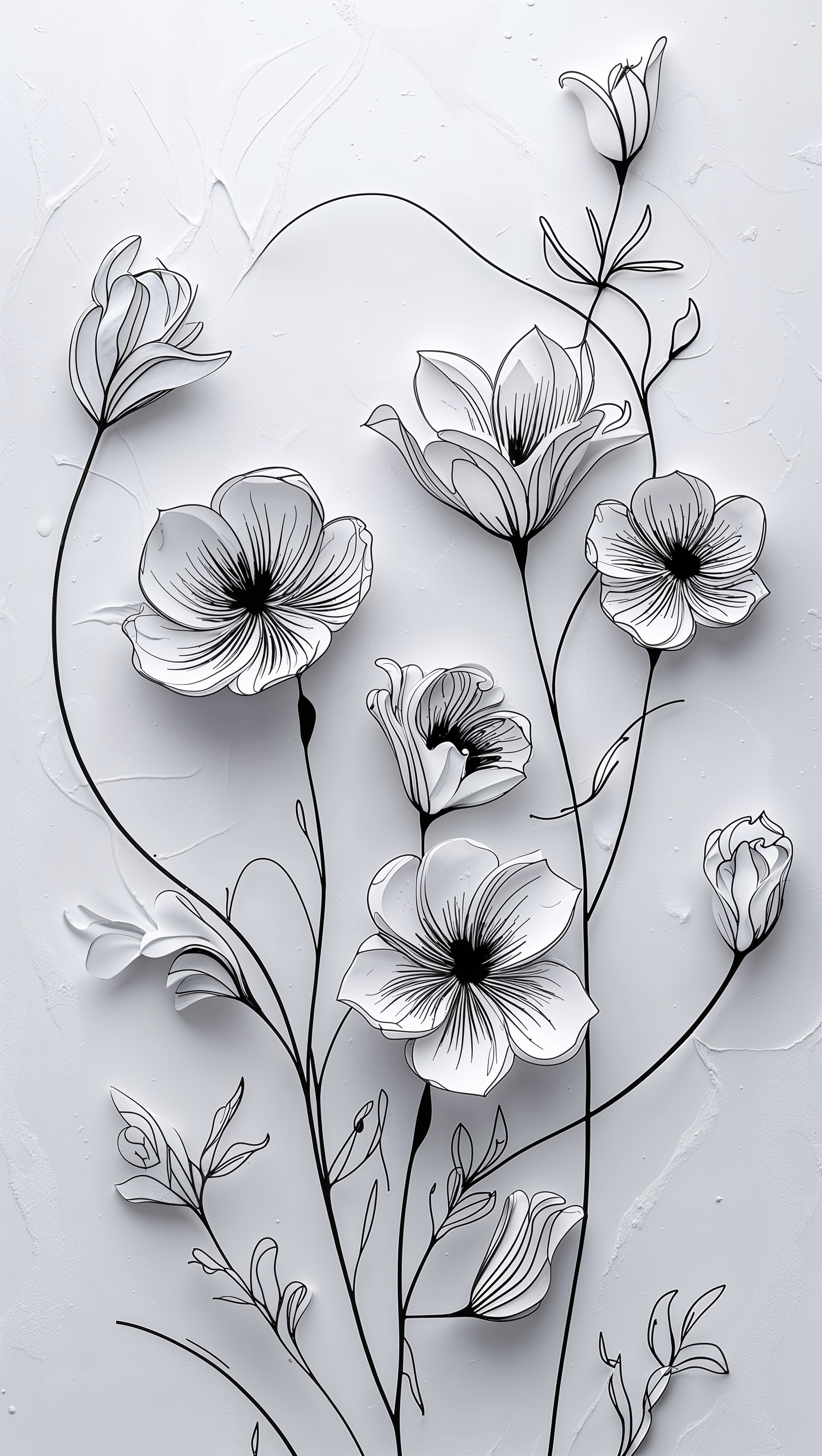 Elegant floral line art in black on a white background, minimal and modern