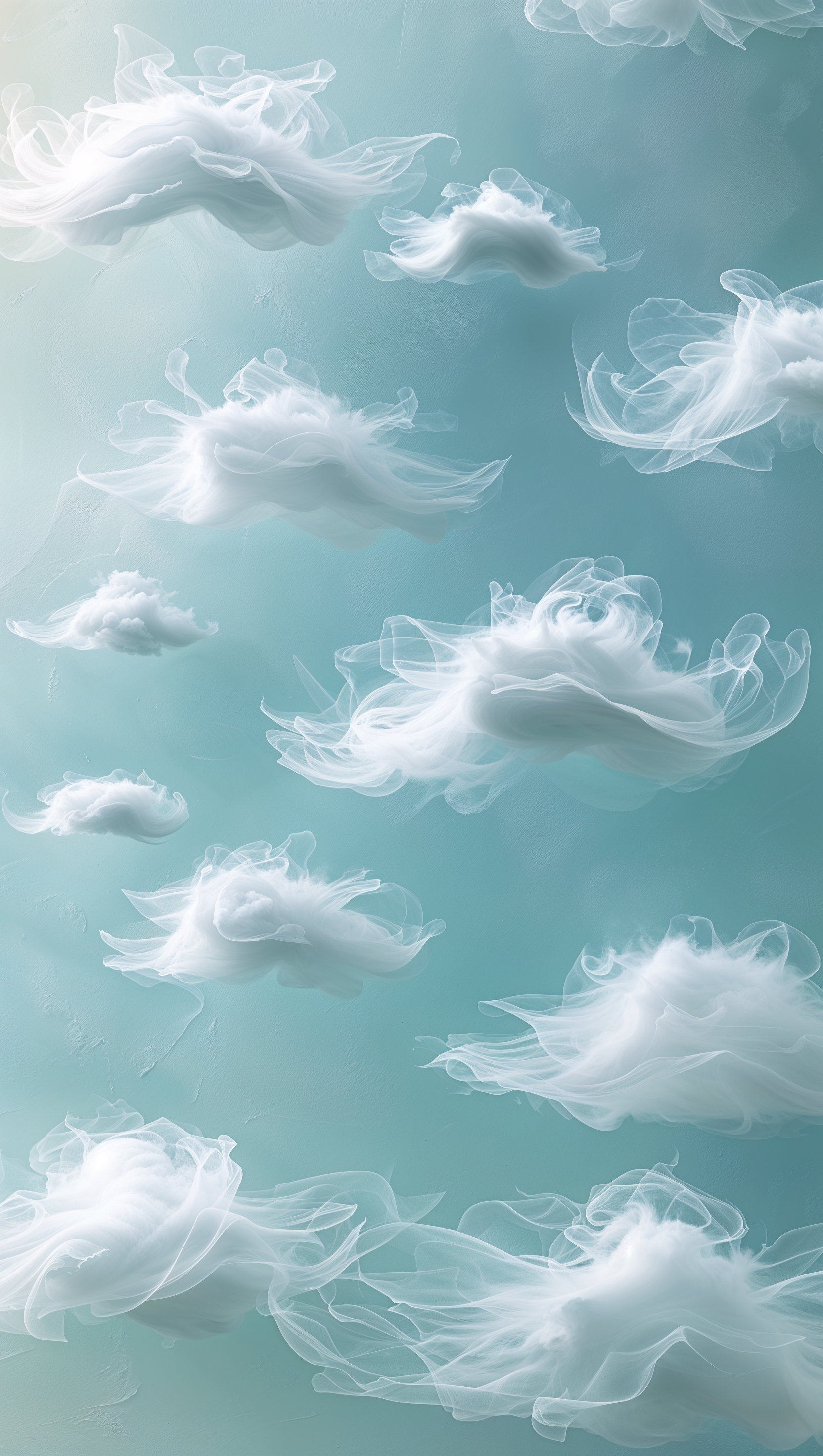 Minimal cloud shapes in white on soft pastel blue background