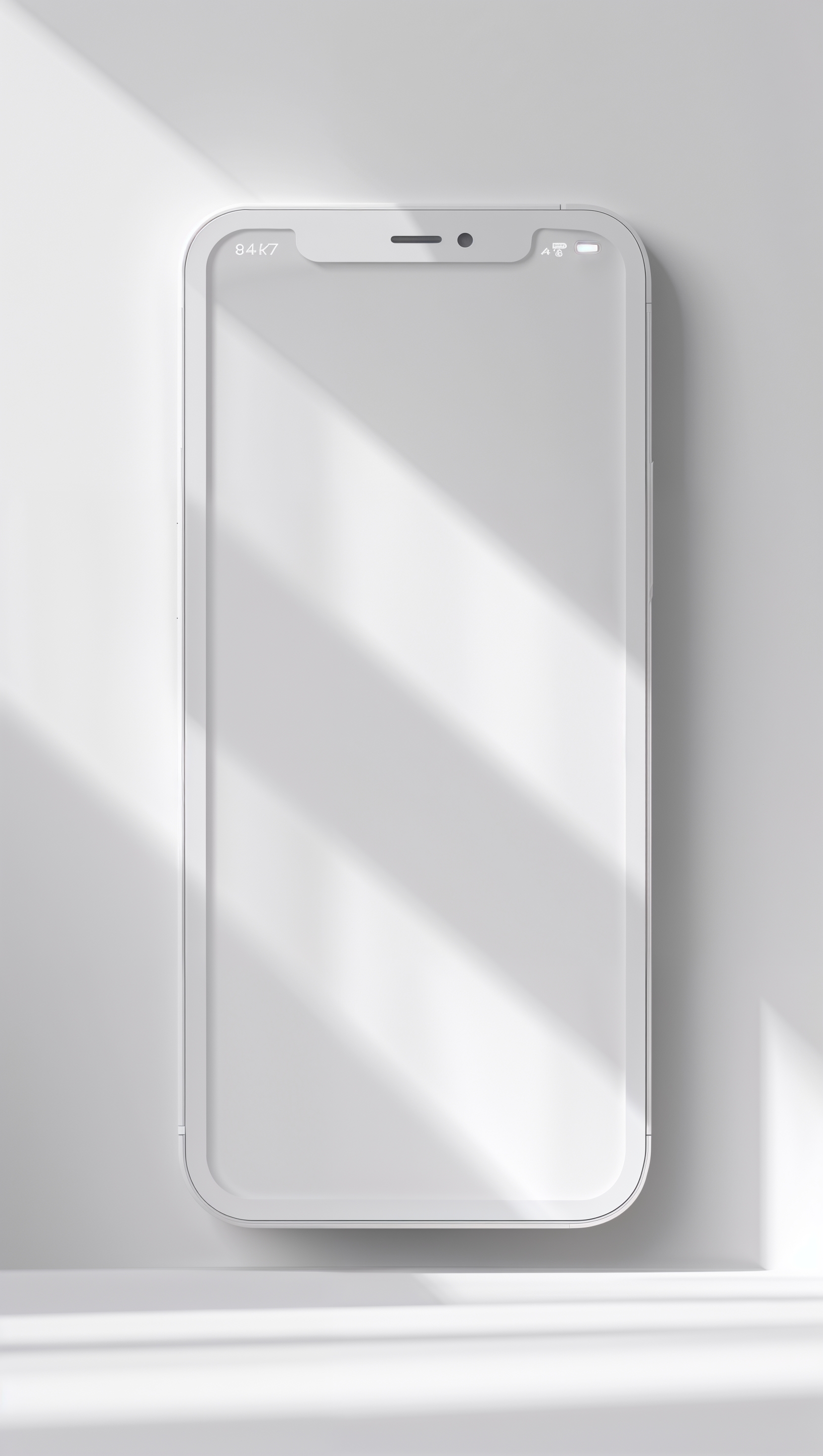 Minimalist white wallpaper with clean layout and soft shadows, iPhone vertical format